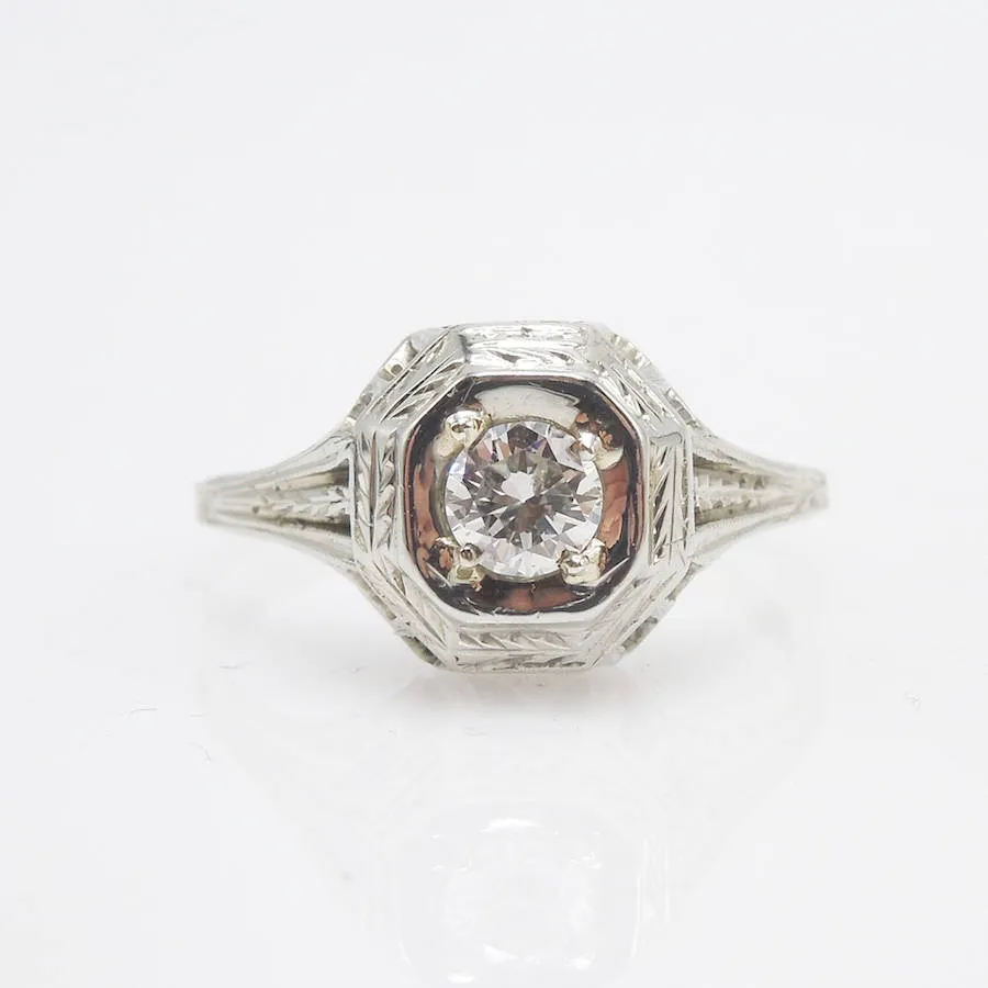 0.28ct Art Deco Diamond Engagement Ring in 14K White Gold