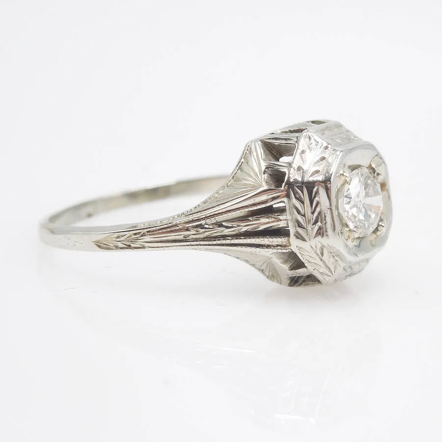 0.28ct Art Deco Diamond Engagement Ring in 14K White Gold