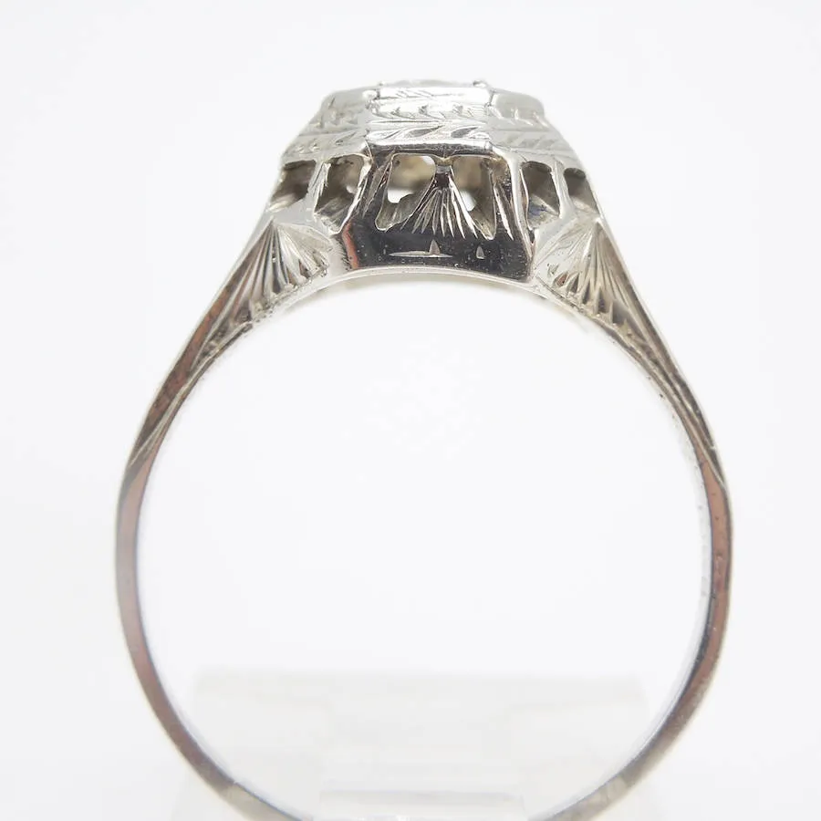 0.28ct Art Deco Diamond Engagement Ring in 14K White Gold