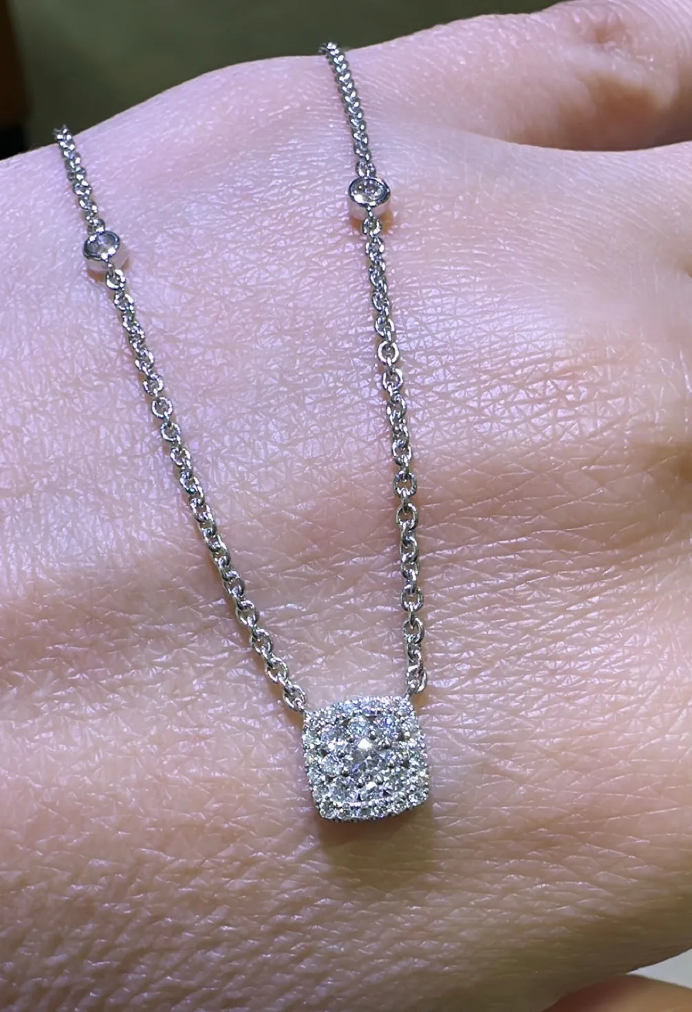 0.38ct tw Invisible-set Shape Halo Diamond Pendant Necklace