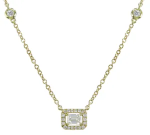 0.49ct tw Diamond Emerald-cut with Halo Pendant Necklace