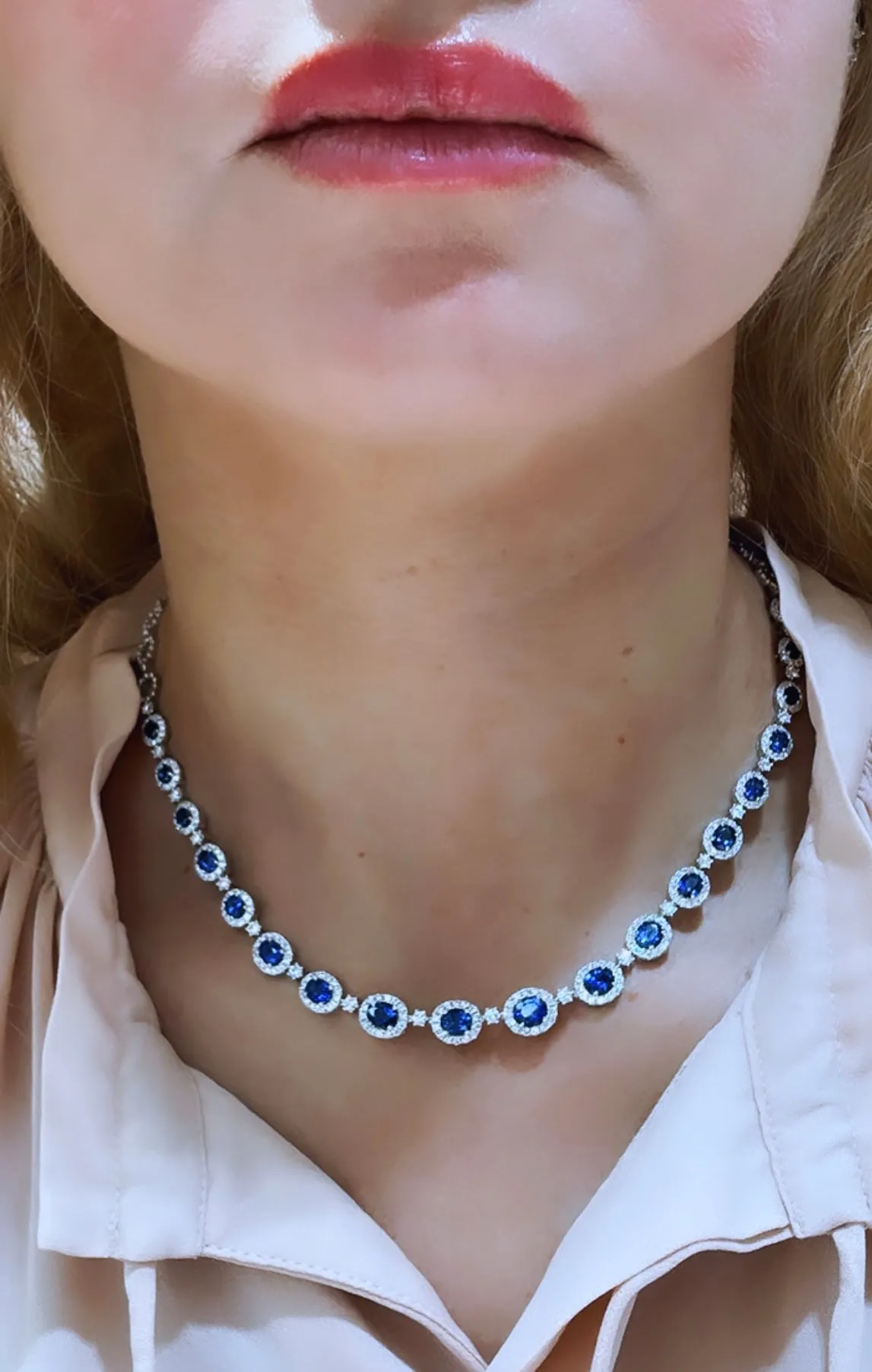 10.14carat Royal Blue Sapphire Diamond Statement Necklace