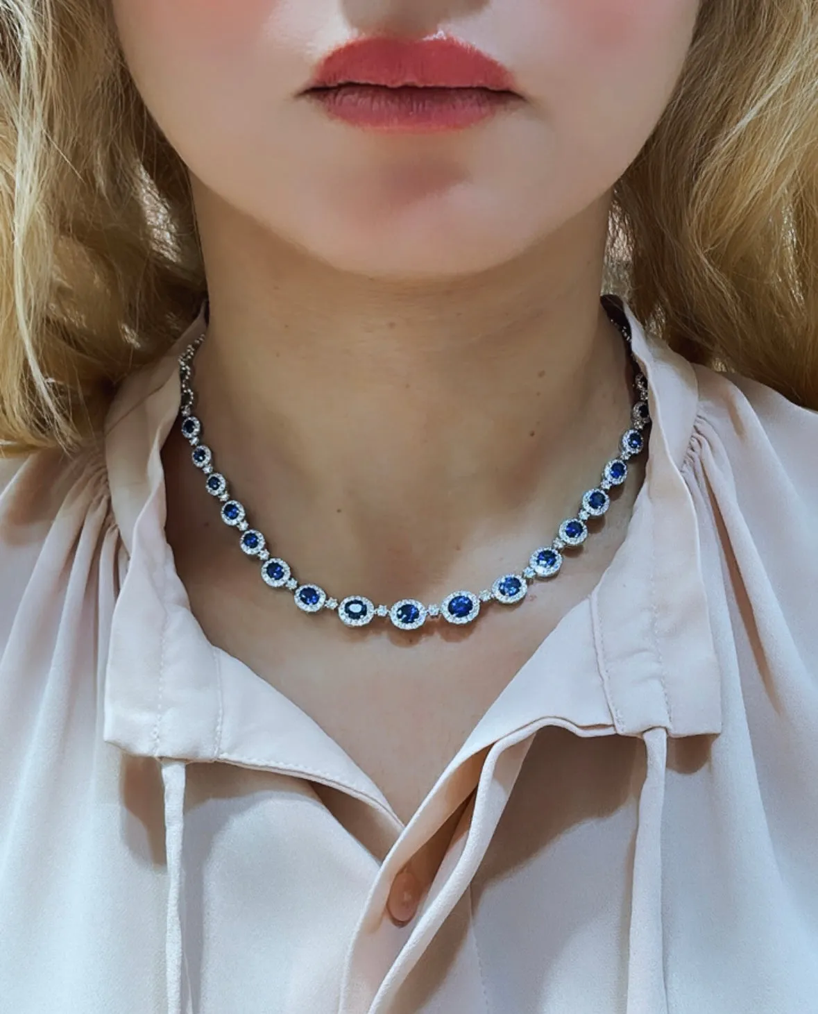 10.14carat Royal Blue Sapphire Diamond Statement Necklace