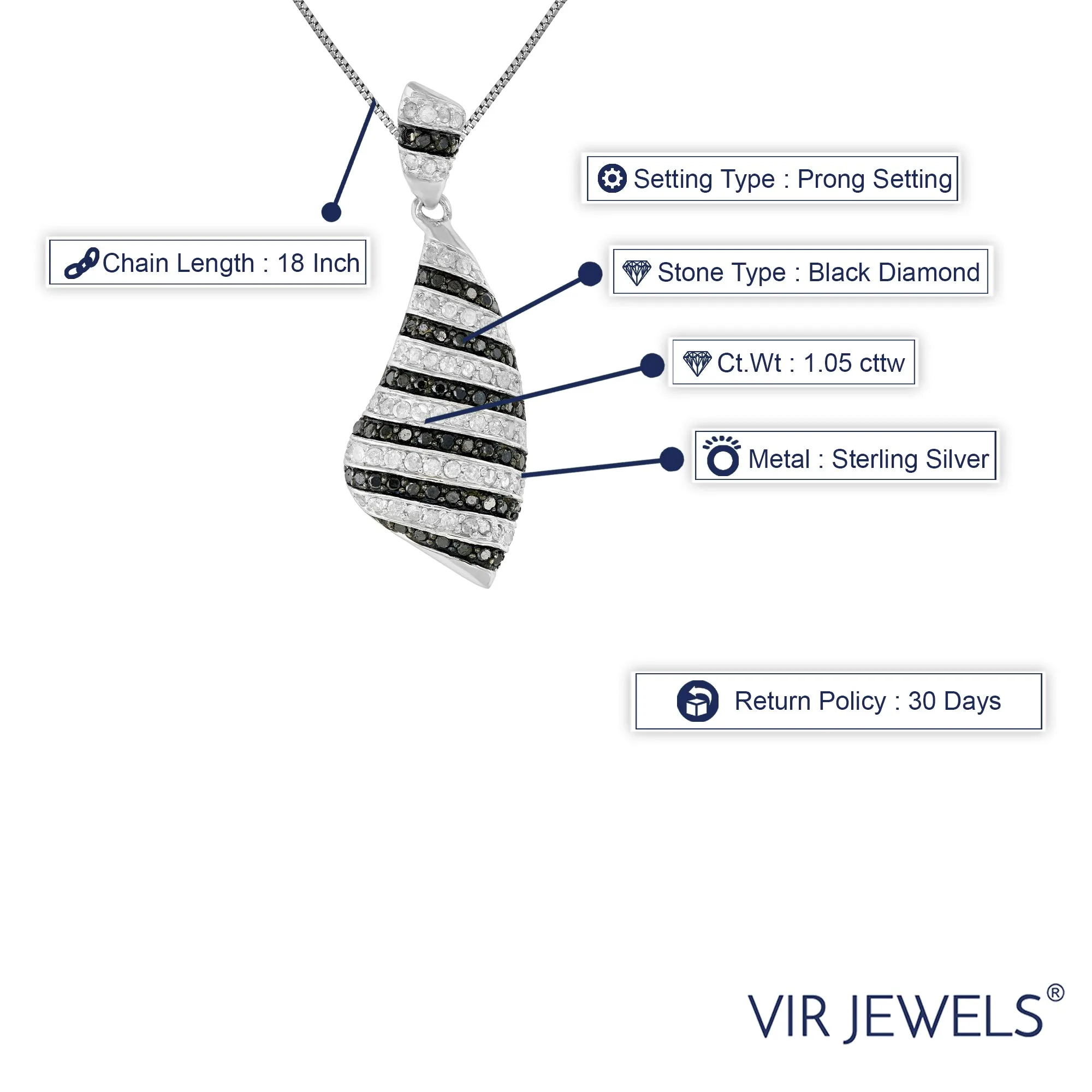 1.05 cttw White and Black Diamond Pendant in .925 Sterling Silver