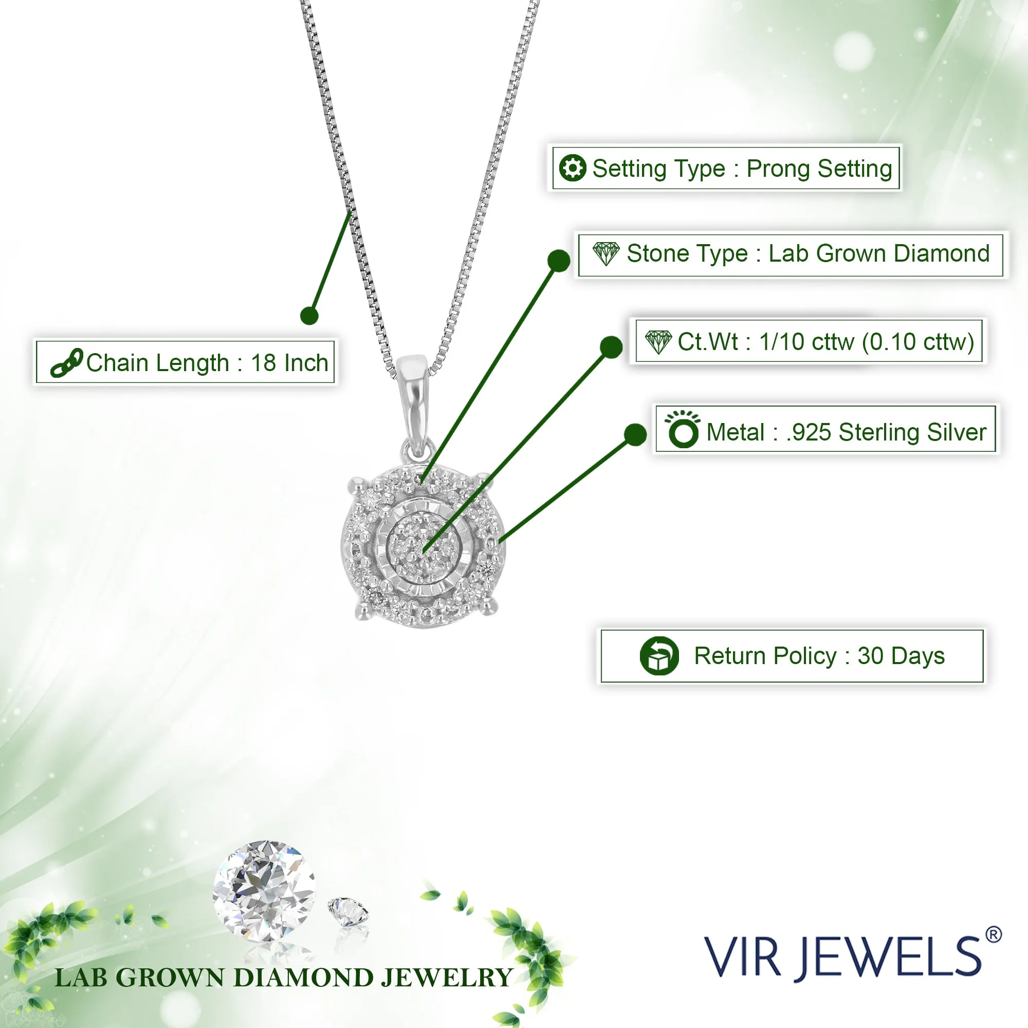 1/10 cttw Composite Lab Grown Diamond Pendant in Sterling Silver