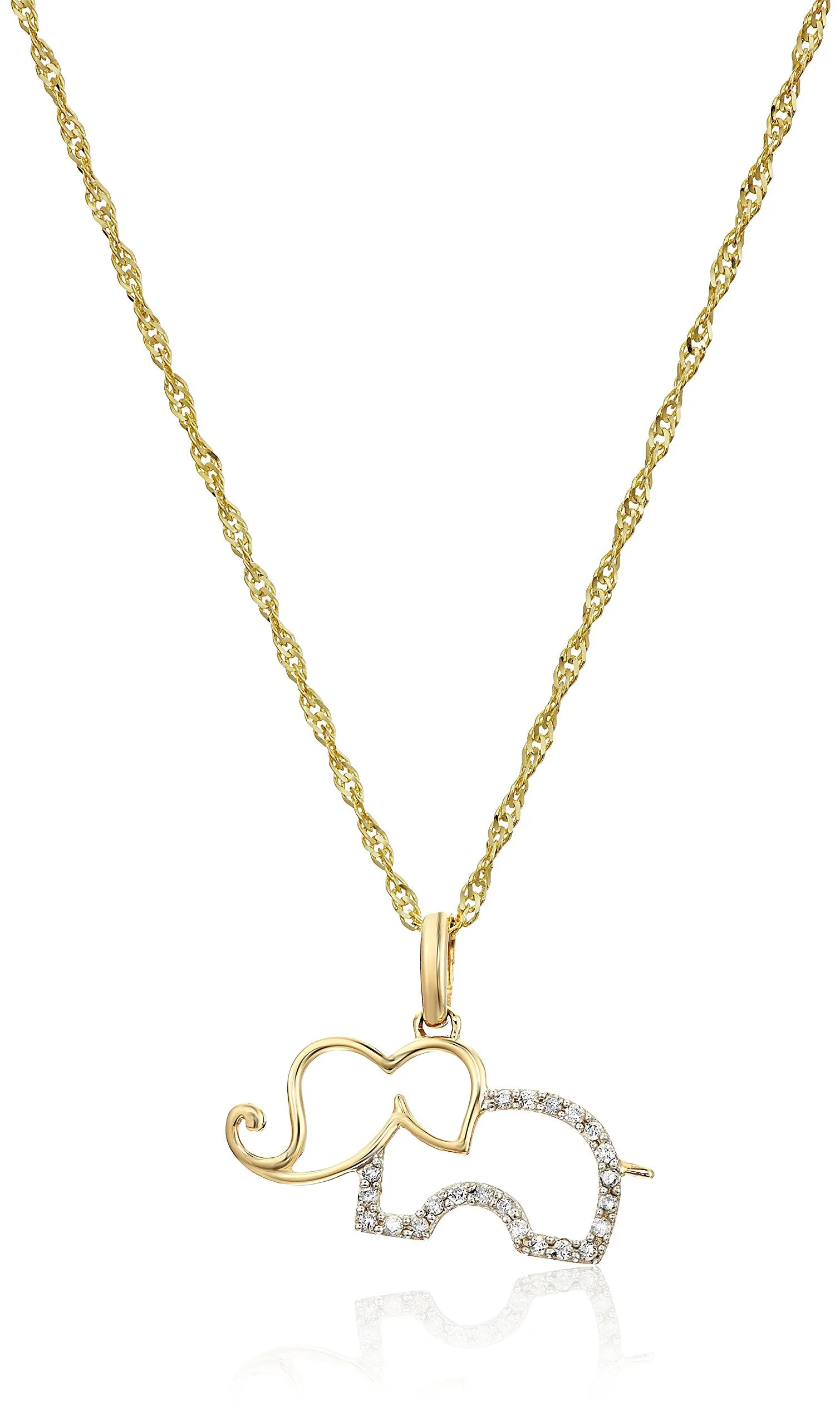1/10 cttw Diamond Elephant Pendant Necklace in 14K Yellow Gold