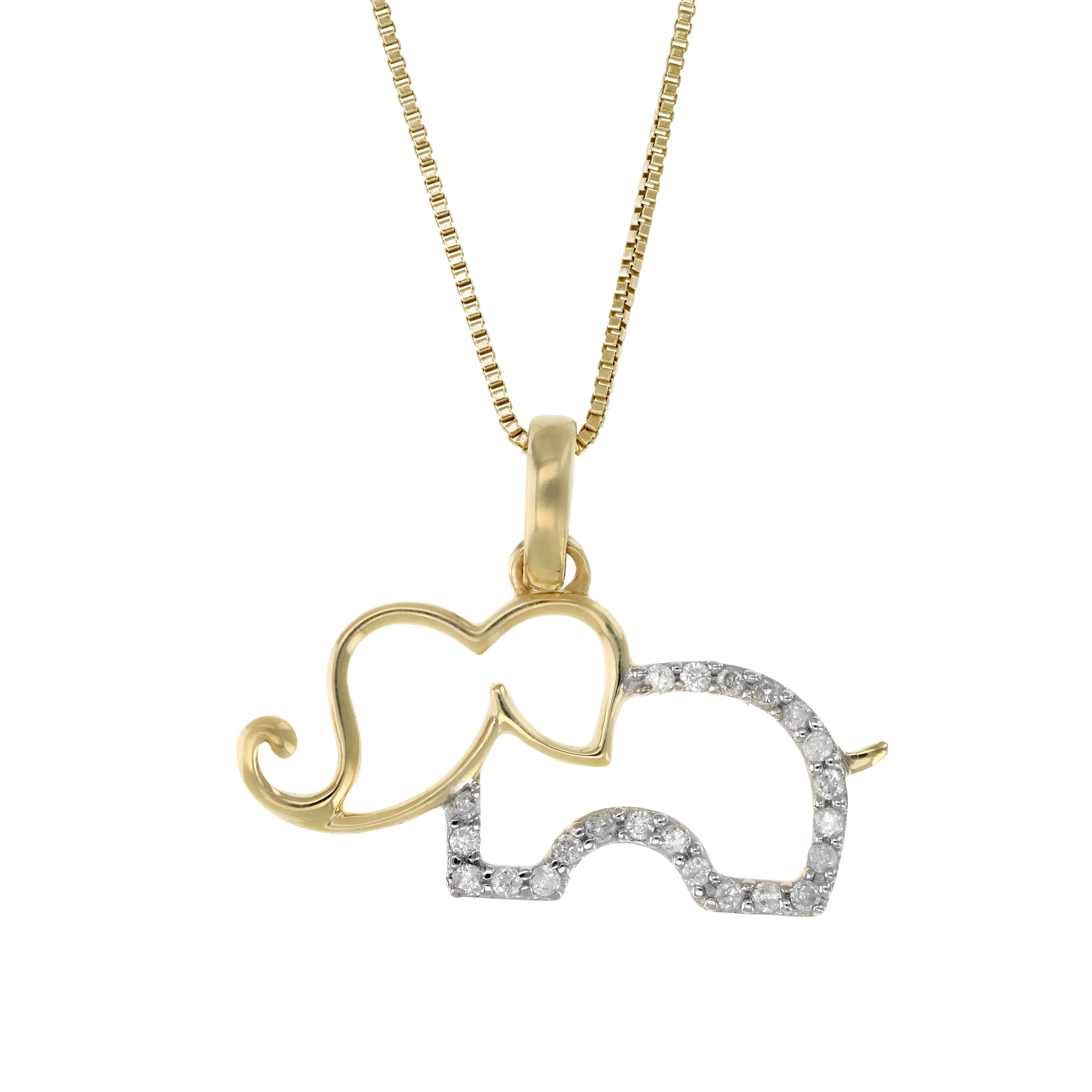 1/10 cttw Diamond Elephant Pendant Necklace in 14K Yellow Gold
