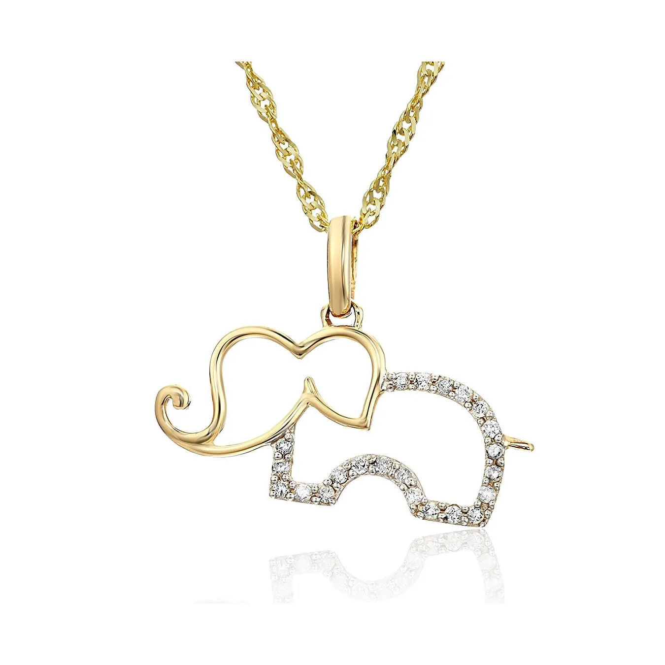 1/10 cttw Diamond Elephant Pendant Necklace in 14K Yellow Gold
