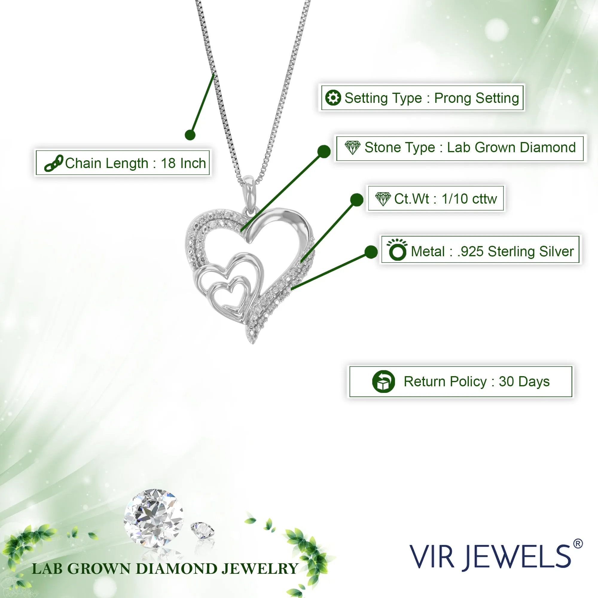1/10 cttw Heart Lab Grown Diamond Pendant in Sterling Silver