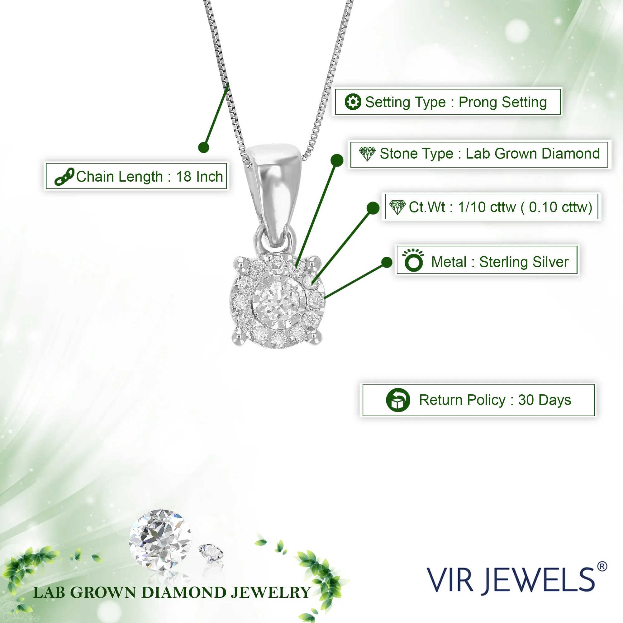 1/10 cttw Lab Grown Composite Diamond Pendant in Sterling Silver
