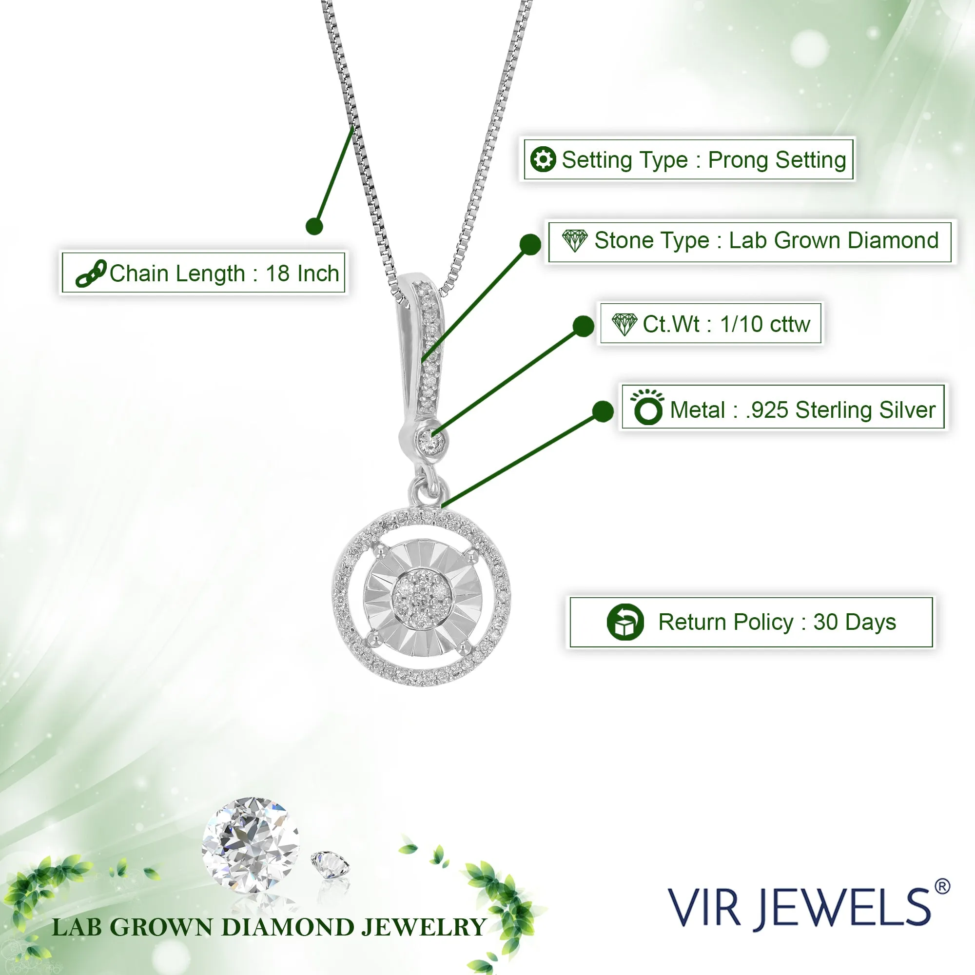 1/10 cttw Lab Grown Diamond Fashion Pendant in Sterling Silver
