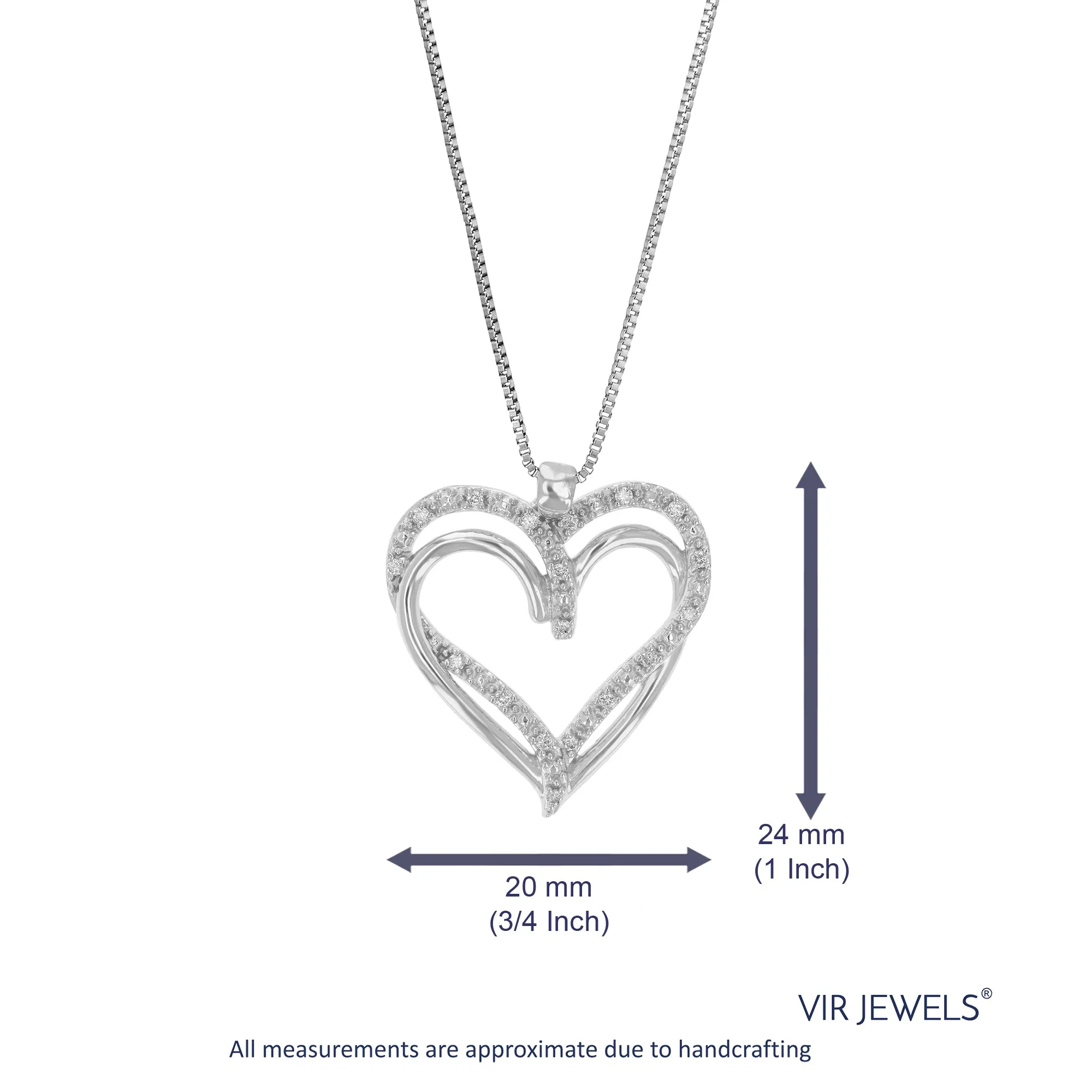 1/10 cttw Lab Grown Diamond Overlap Heart Pendant in Silver