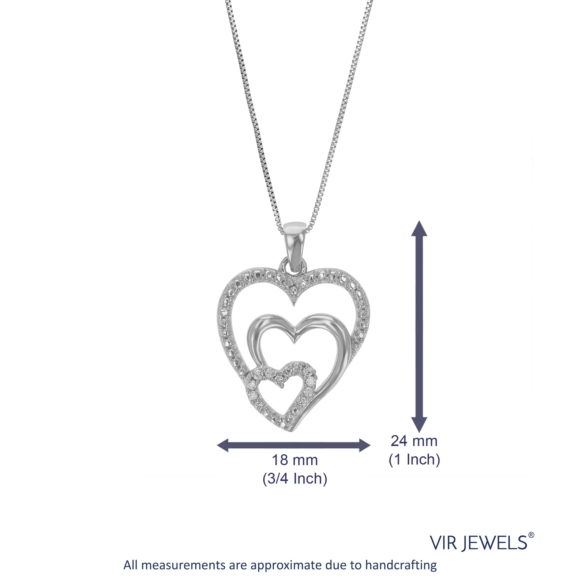 1/10 cttw Lab Grown Necklace Multi Heart Pendant in Sterling Silver