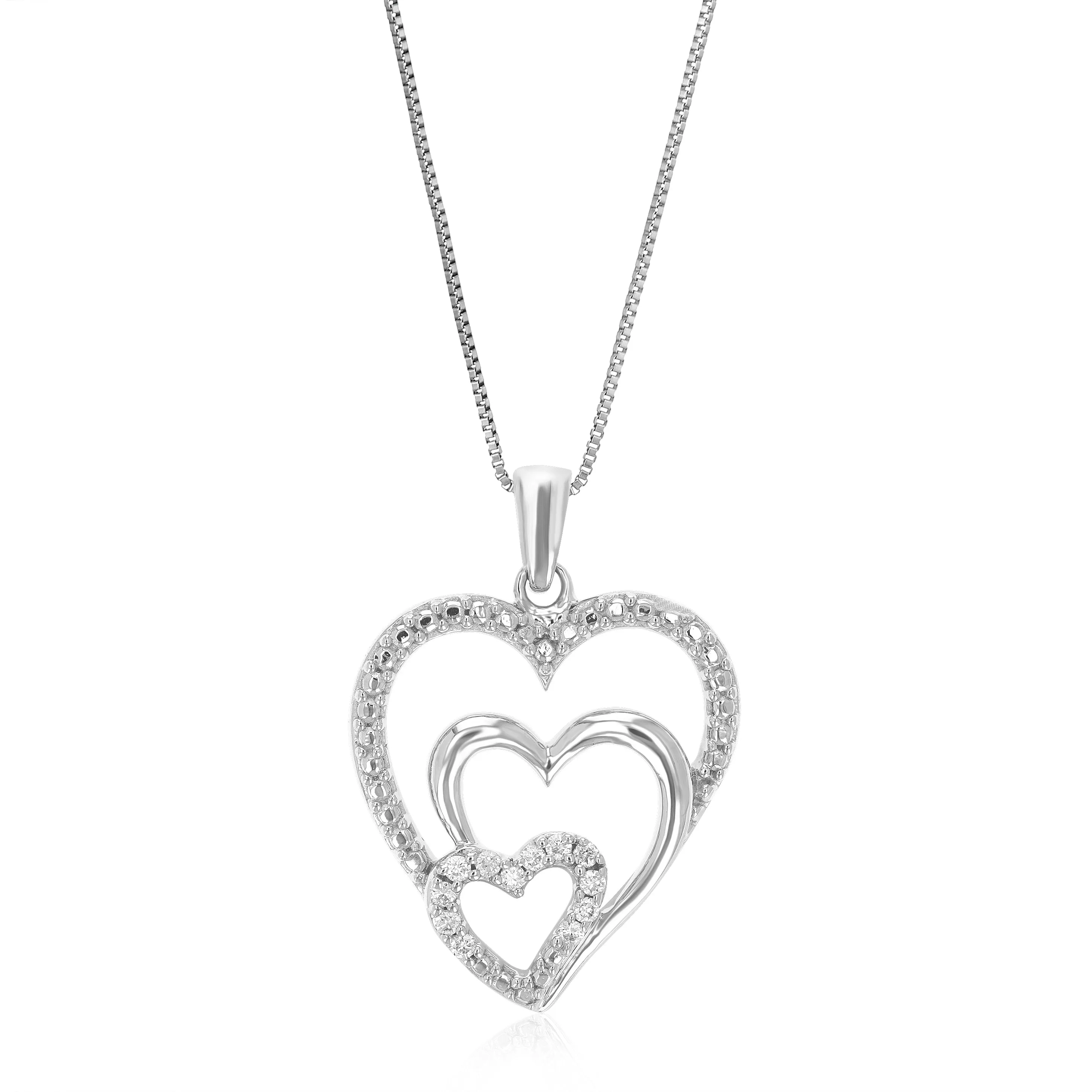 1/10 cttw Lab Grown Necklace Multi Heart Pendant in Sterling Silver