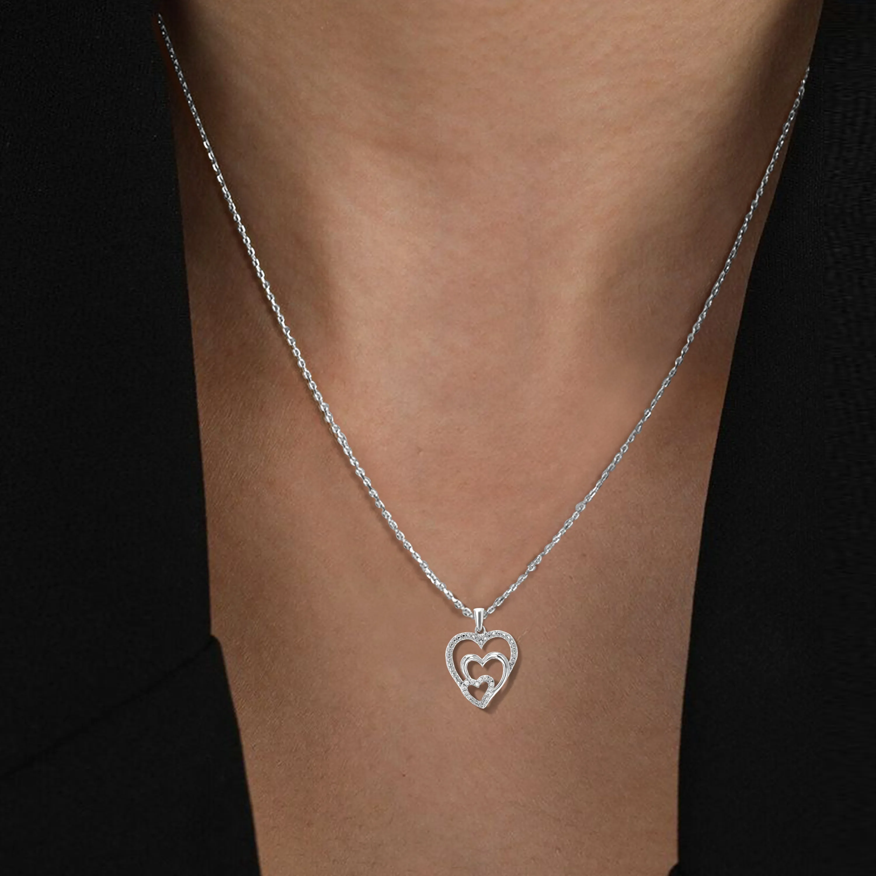 1/10 cttw Lab Grown Necklace Multi Heart Pendant in Sterling Silver