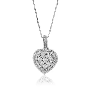 1/12 cttw Lab Grown Diamond Cluster Heart Pendant in Sterling Silver
