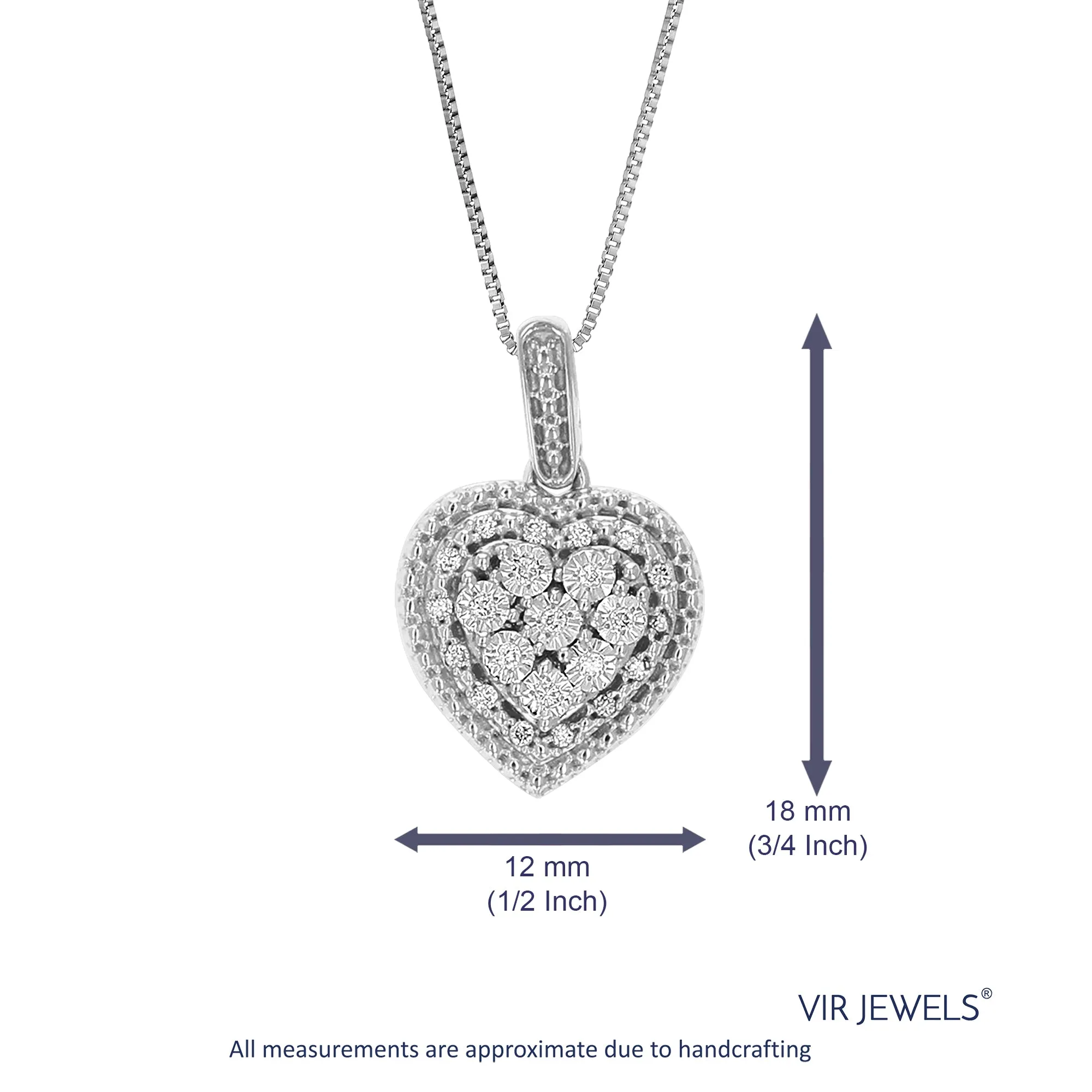 1/12 cttw Lab Grown Diamond Cluster Heart Pendant in Sterling Silver