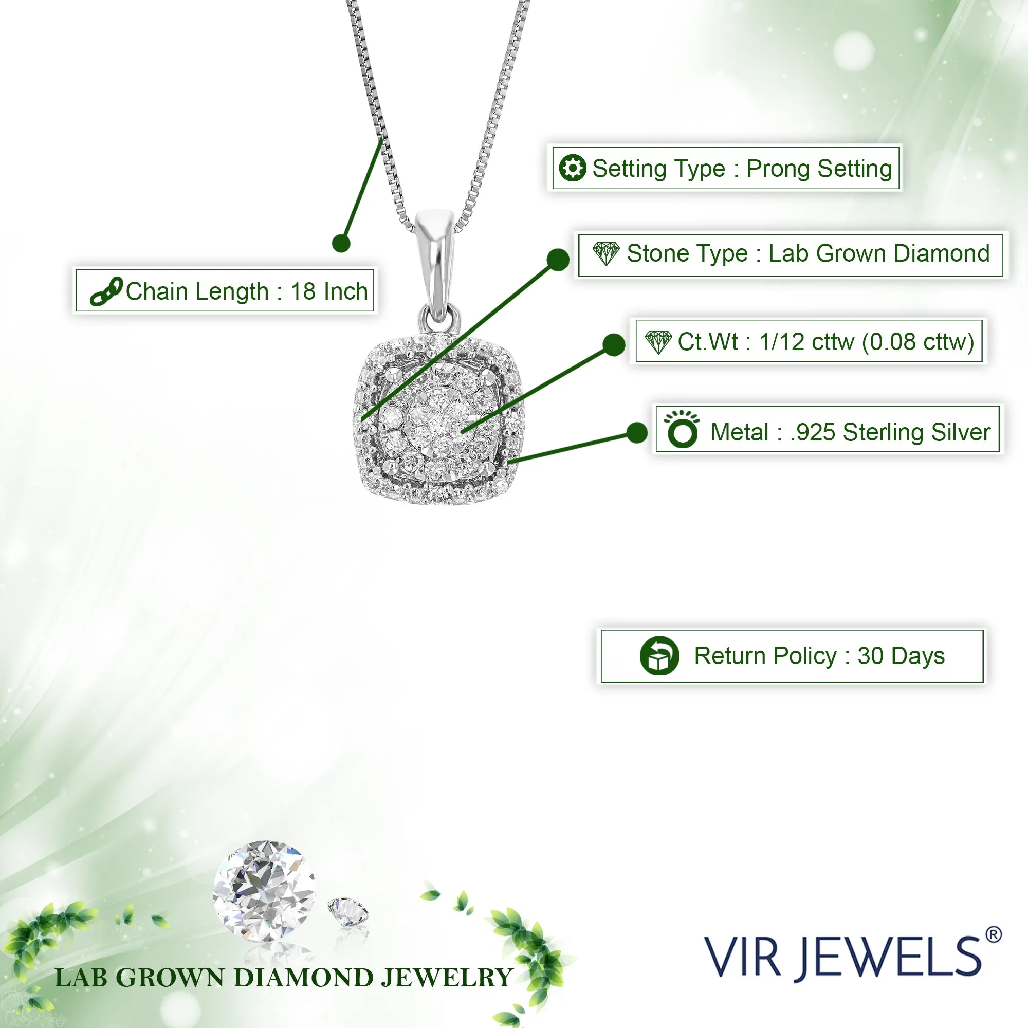 1/12 cttw Lab Grown Diamond Cluster Pendant in Sterling Silver