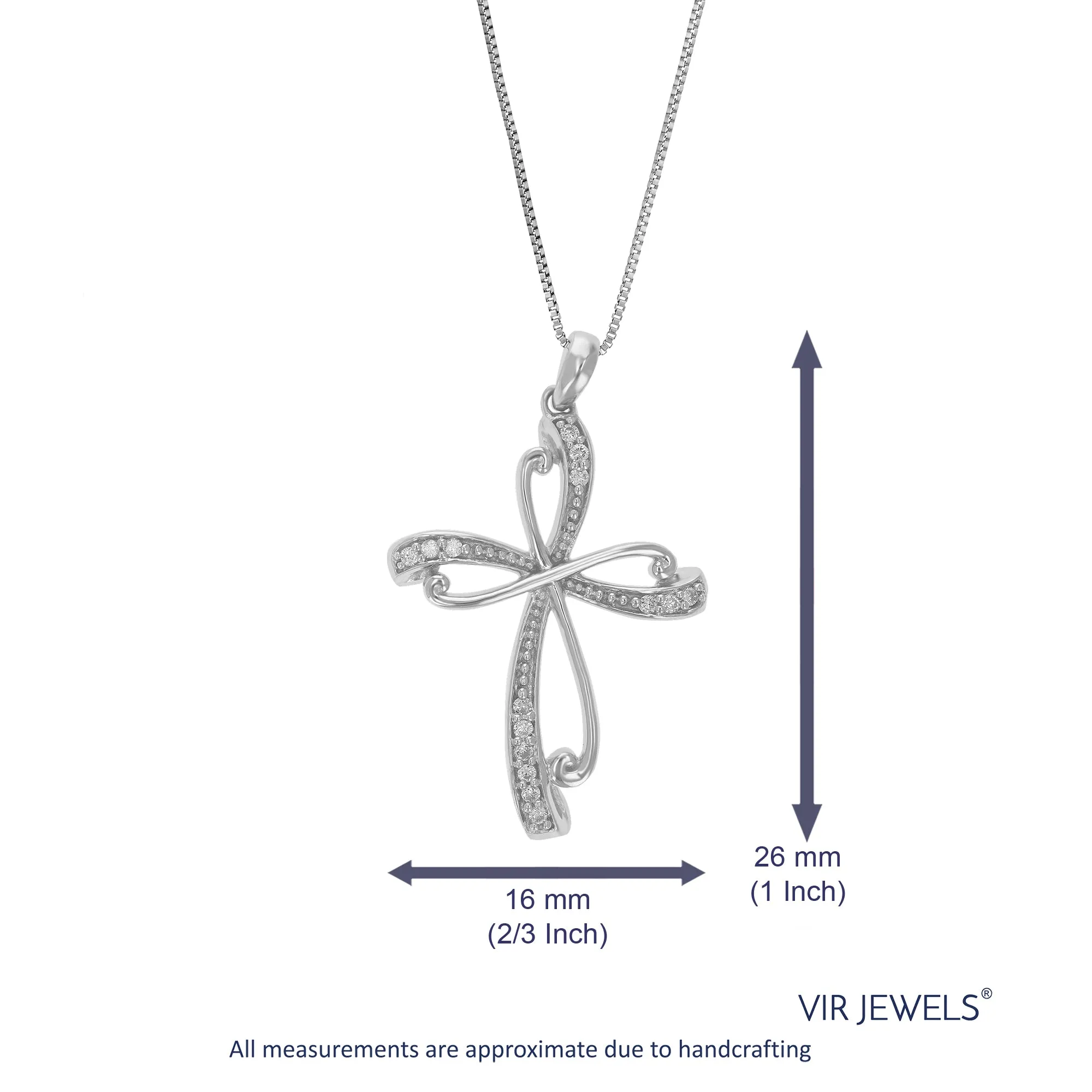 1/12 cttw Lab Grown Diamond Floral Cross Pendant Necklaces in Silver