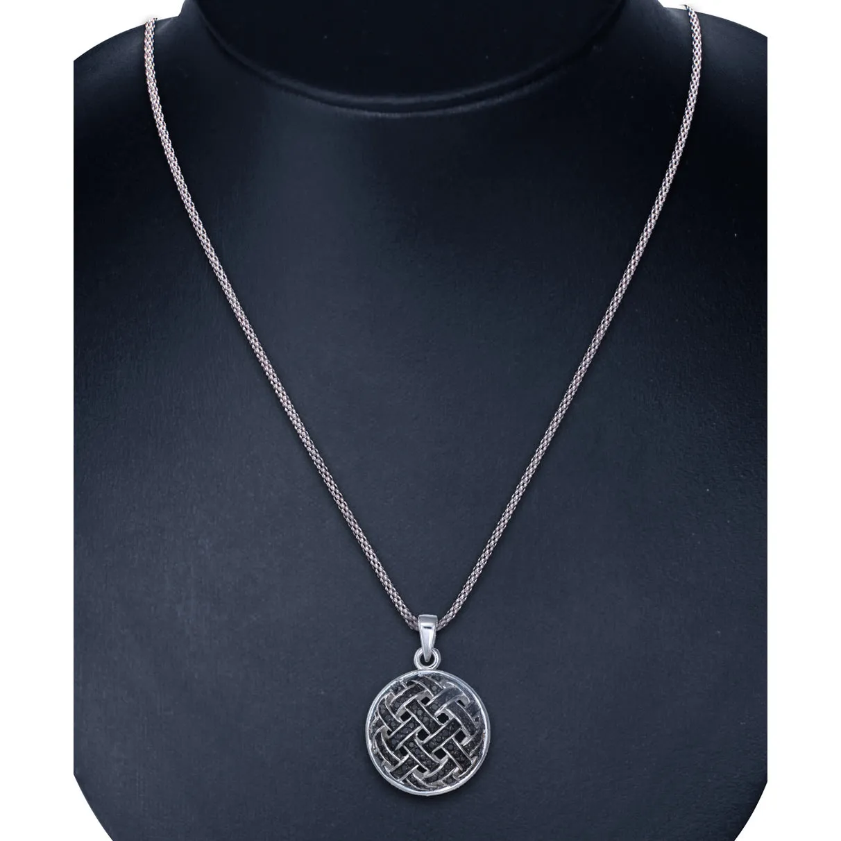 1/2 cttw Black Diamond Knitted Pendant Necklace in Sterling Silver