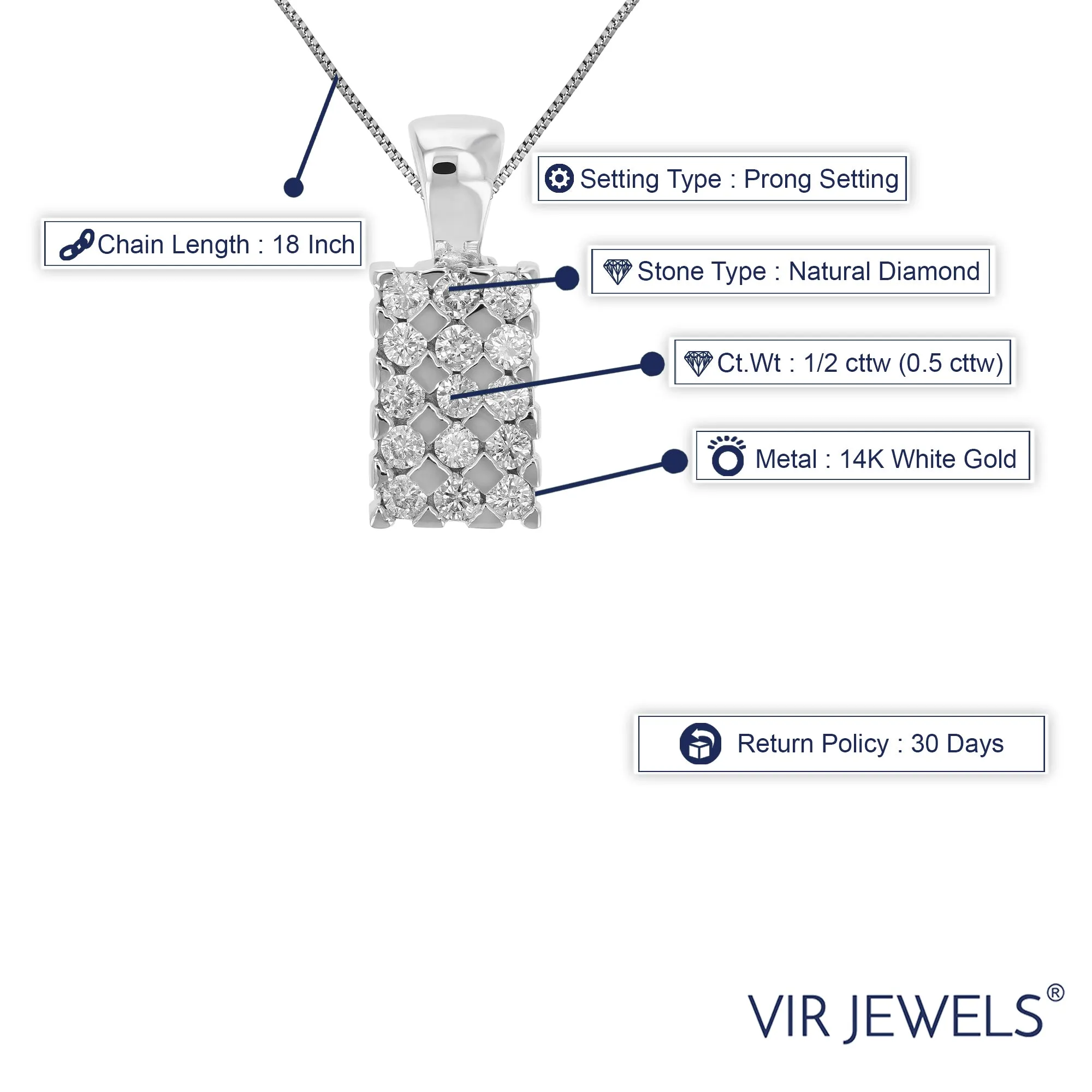 1/2 cttw Diamond Cluster Pendant Necklace in 14K White Gold