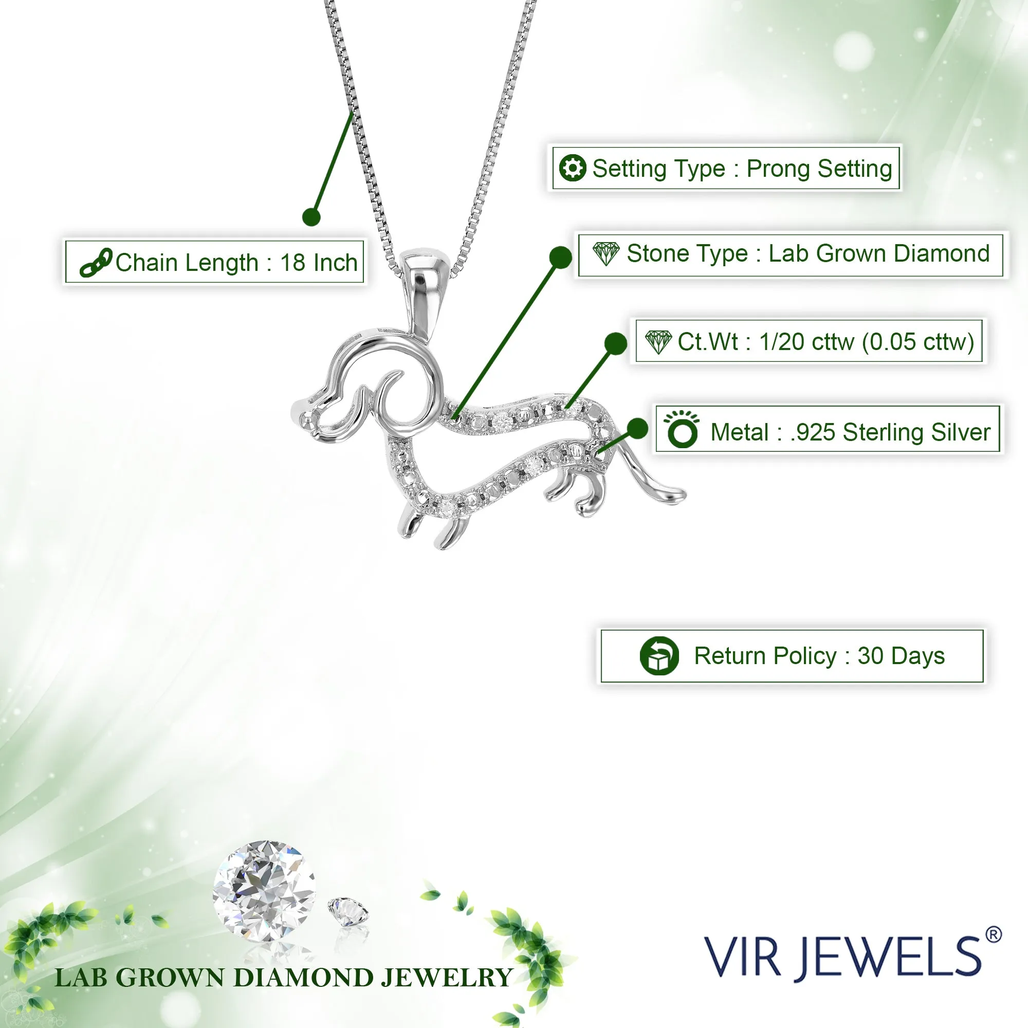1/20 cttw Lab Grown Diamond Dog Pendant in Sterling Silver