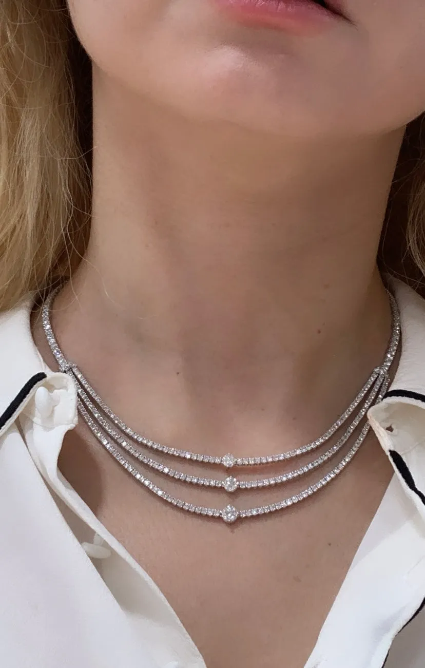 12.80CT T.W. Statement Diamond Necklace Round Brilliant Diamonds