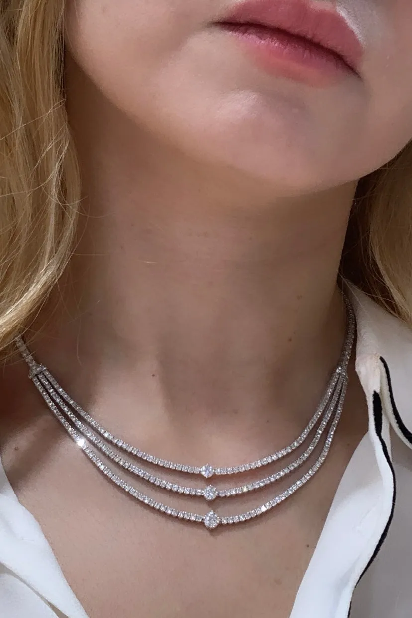 12.80CT T.W. Statement Diamond Necklace Round Brilliant Diamonds