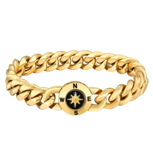 12mm Compass Button Clasp Miami Cuban Link Bracelet