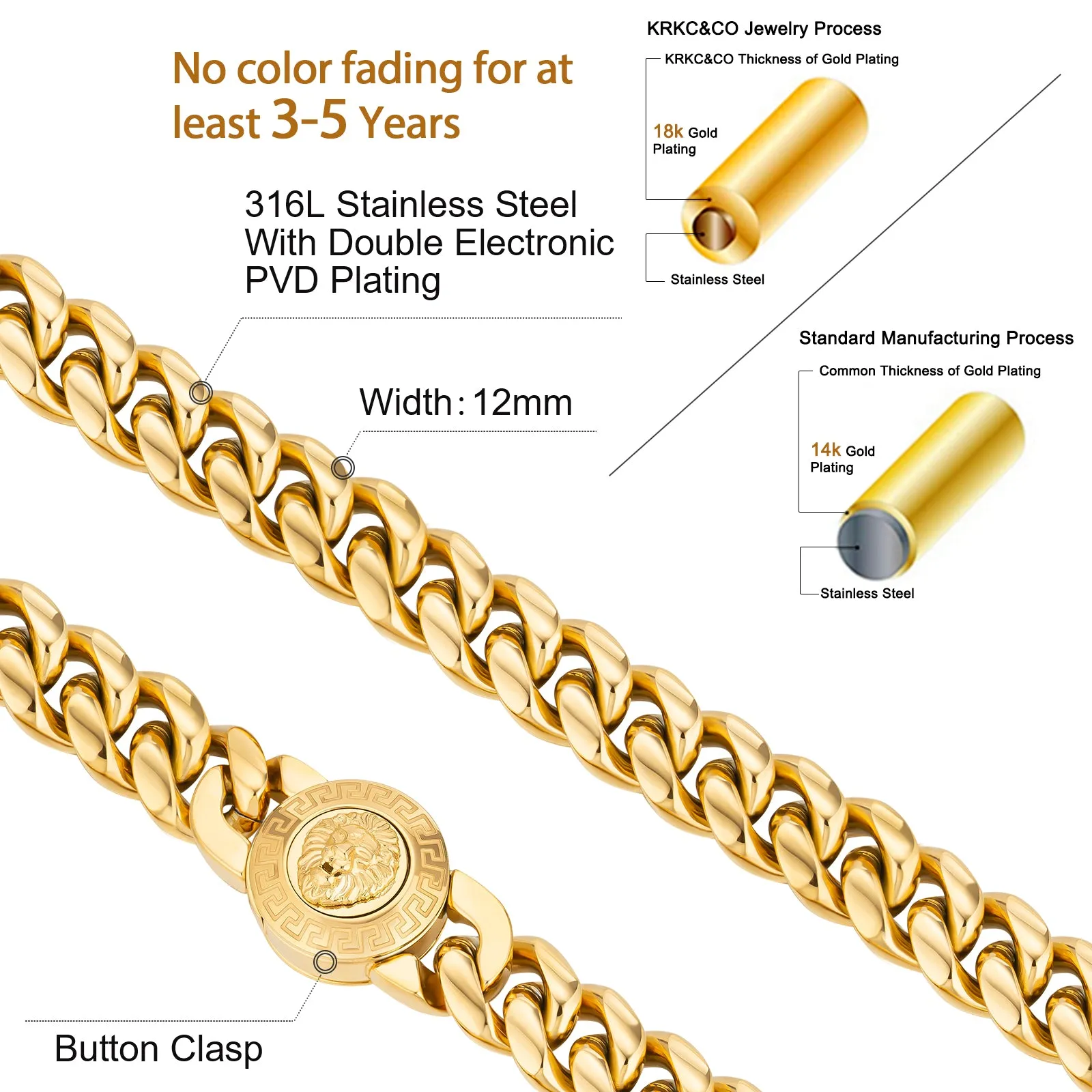 12mm  Lion Button Clasp Miami Cuban Link Bracelet