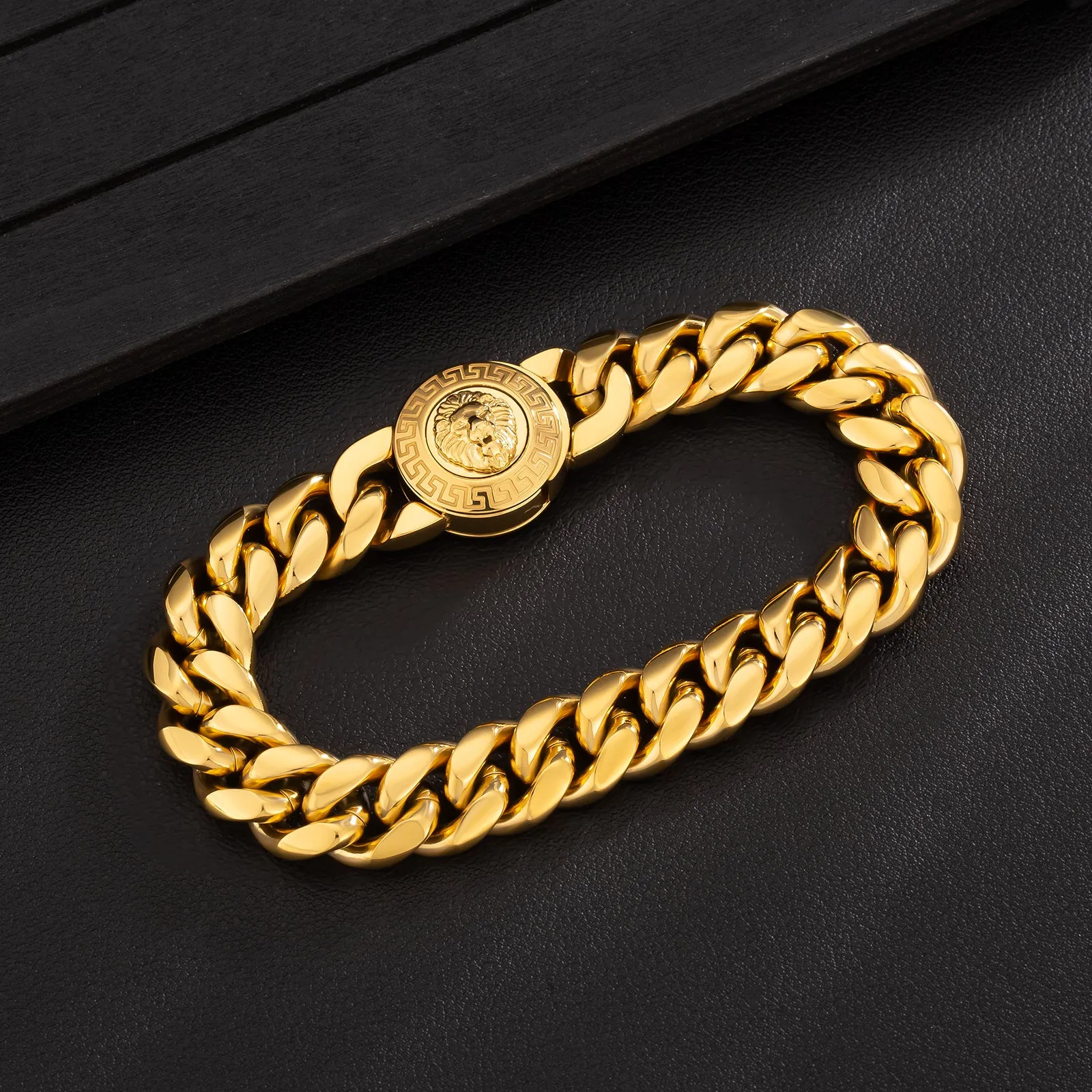 12mm  Lion Button Clasp Miami Cuban Link Bracelet