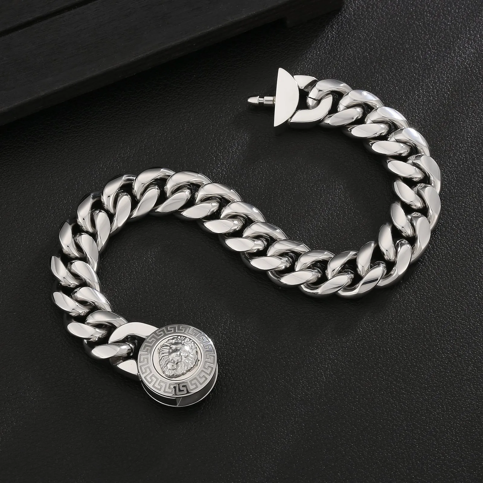 12mm  Lion Button Clasp Miami Cuban Link Bracelet