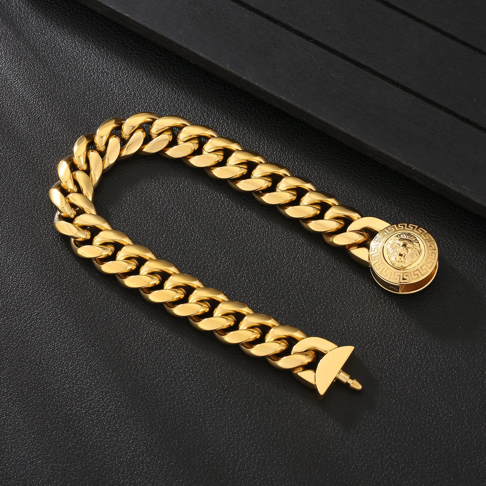 12mm  Lion Button Clasp Miami Cuban Link Bracelet