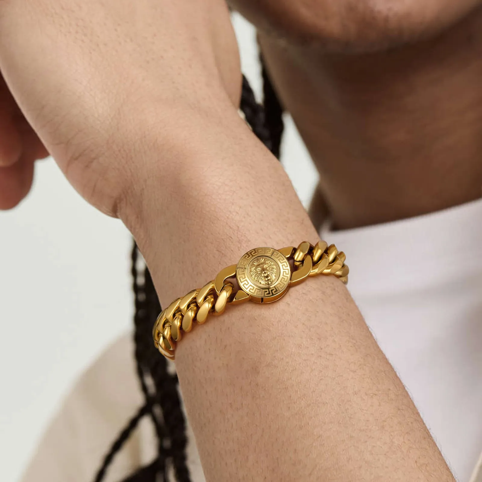 12mm  Lion Button Clasp Miami Cuban Link Bracelet