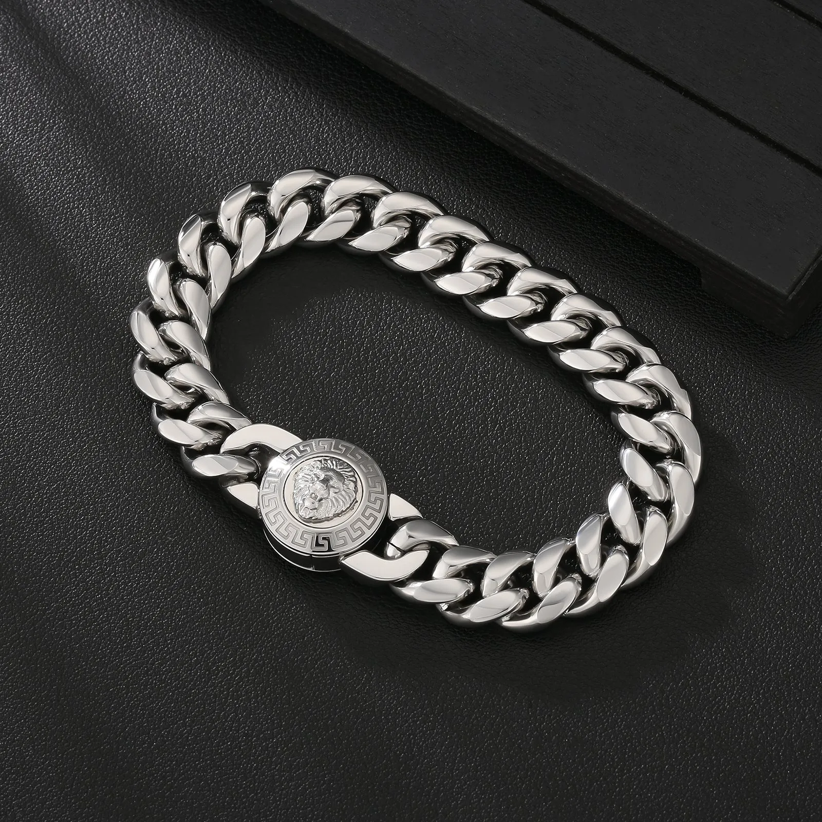 12mm  Lion Button Clasp Miami Cuban Link Bracelet