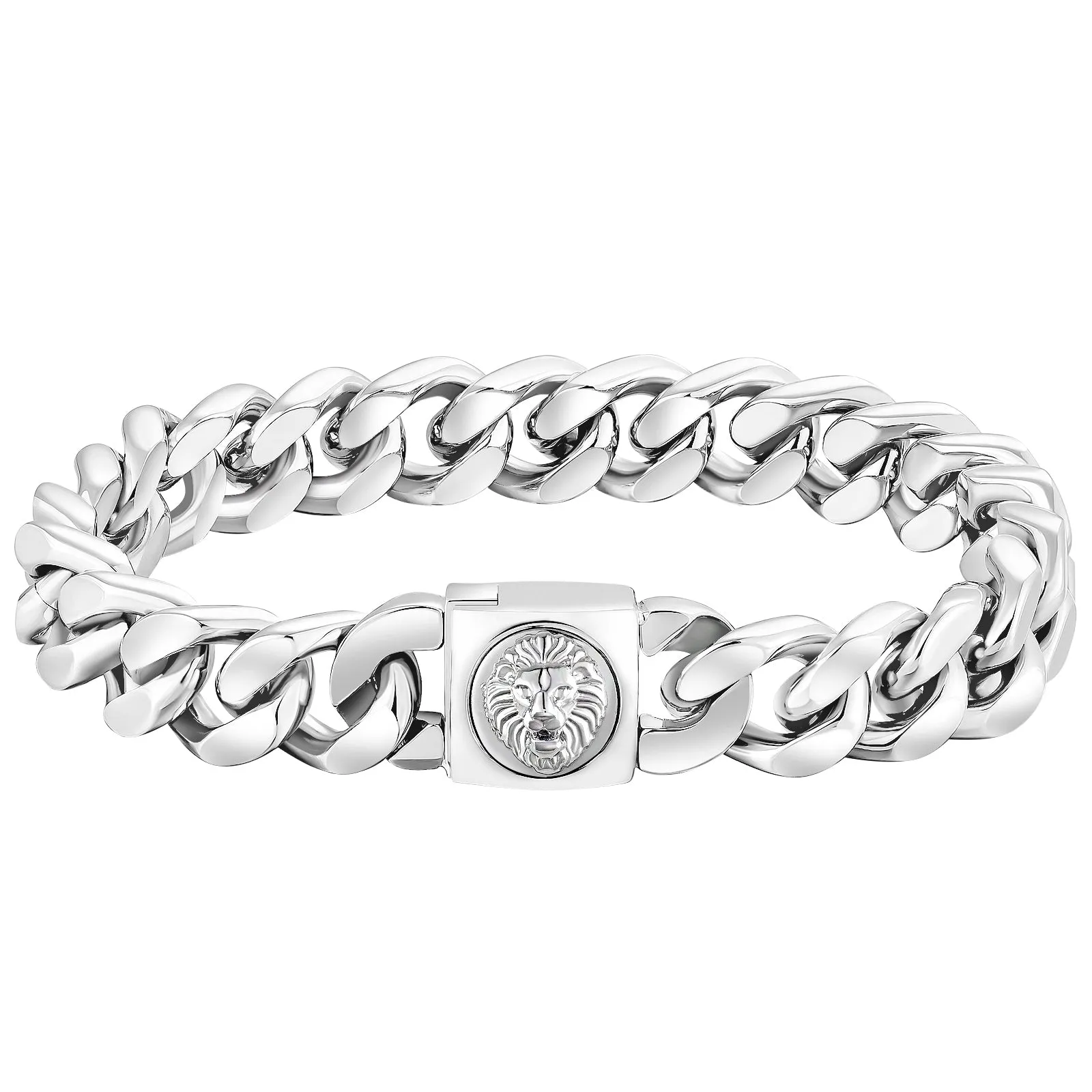 12mm Miami Cuban Link Bracelet with Lion Button Clasp
