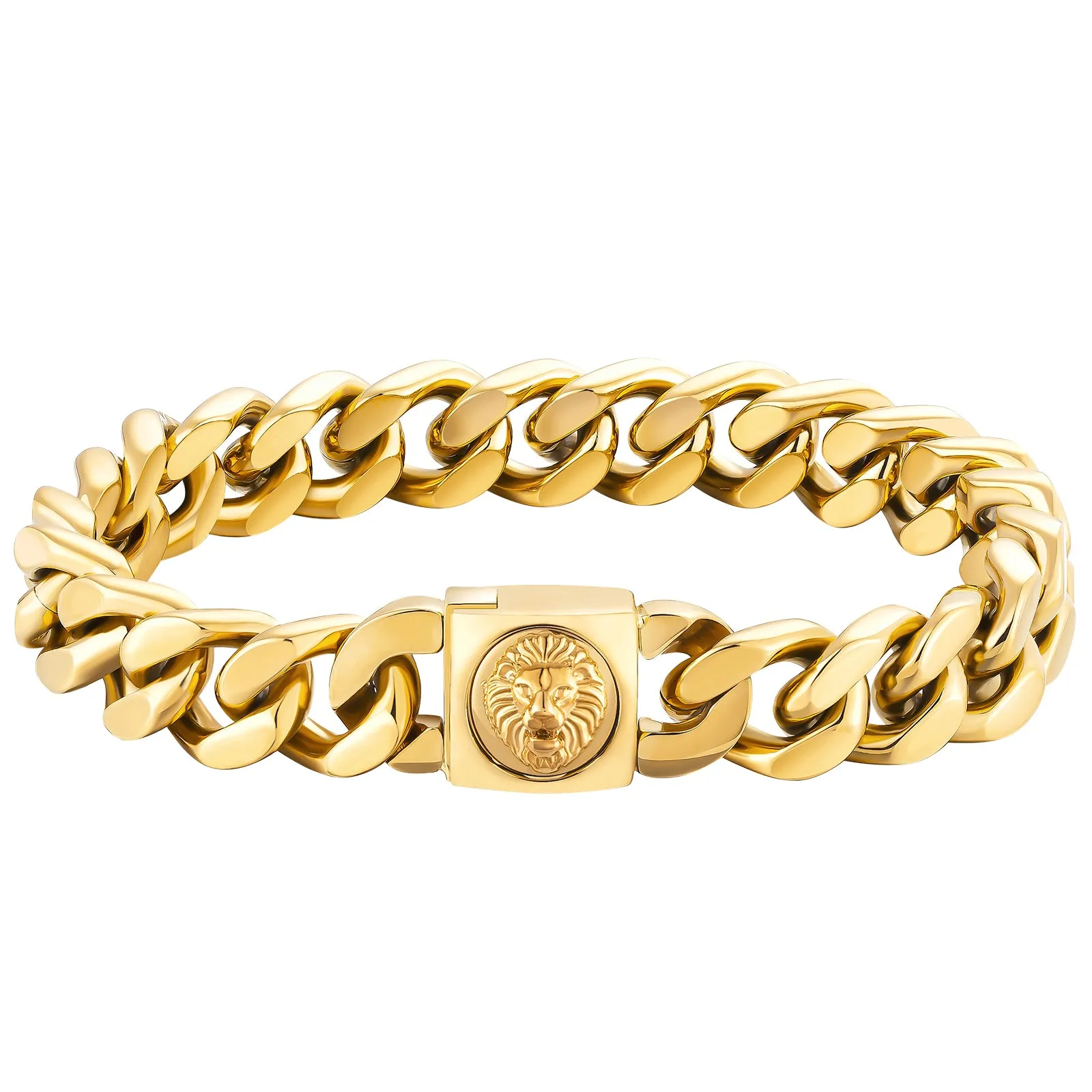 12mm Miami Cuban Link Bracelet with Lion Button Clasp