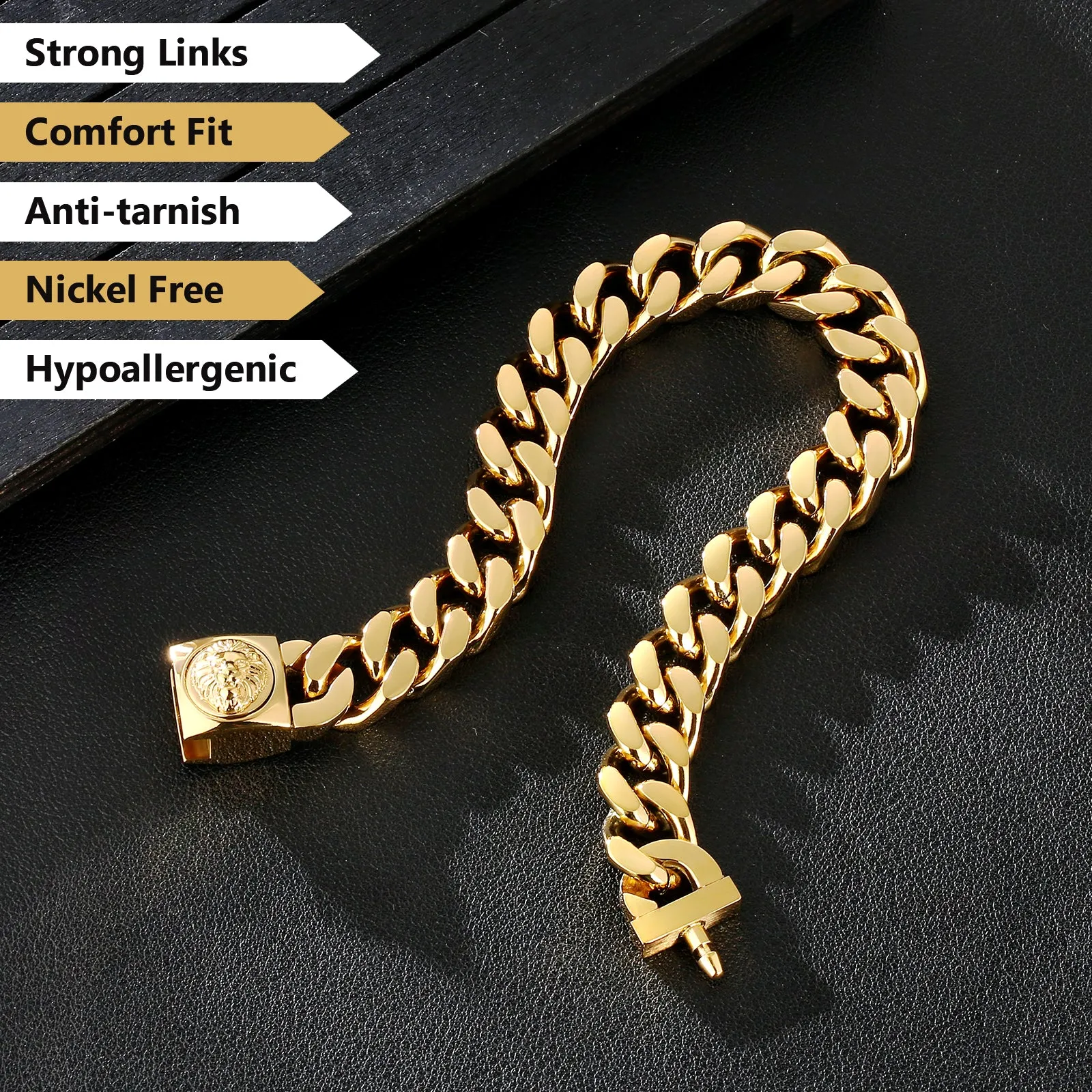 12mm Miami Cuban Link Bracelet with Lion Button Clasp