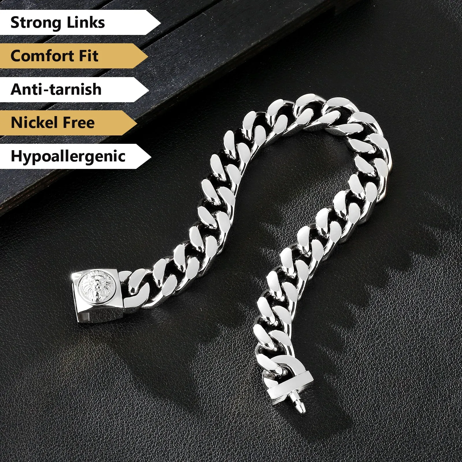 12mm Miami Cuban Link Bracelet with Lion Button Clasp