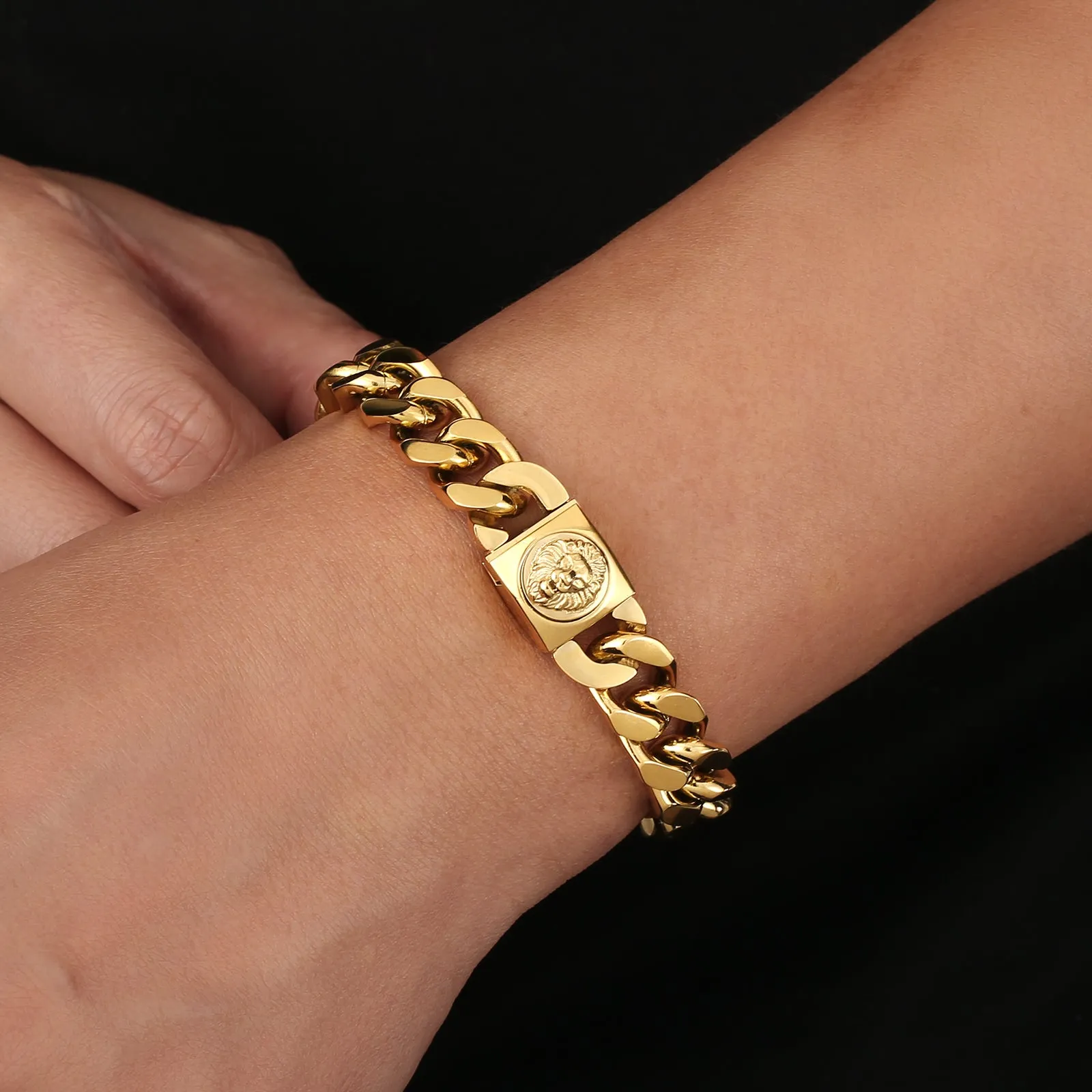 12mm Miami Cuban Link Bracelet with Lion Button Clasp