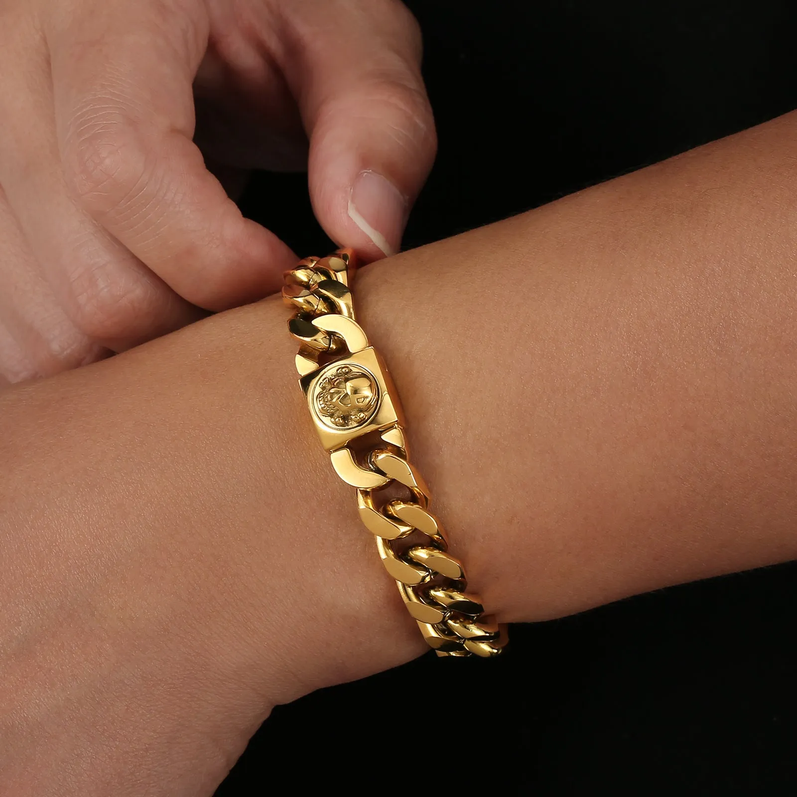 12mm Miami Cuban Link Bracelet with Skull Button Clasp