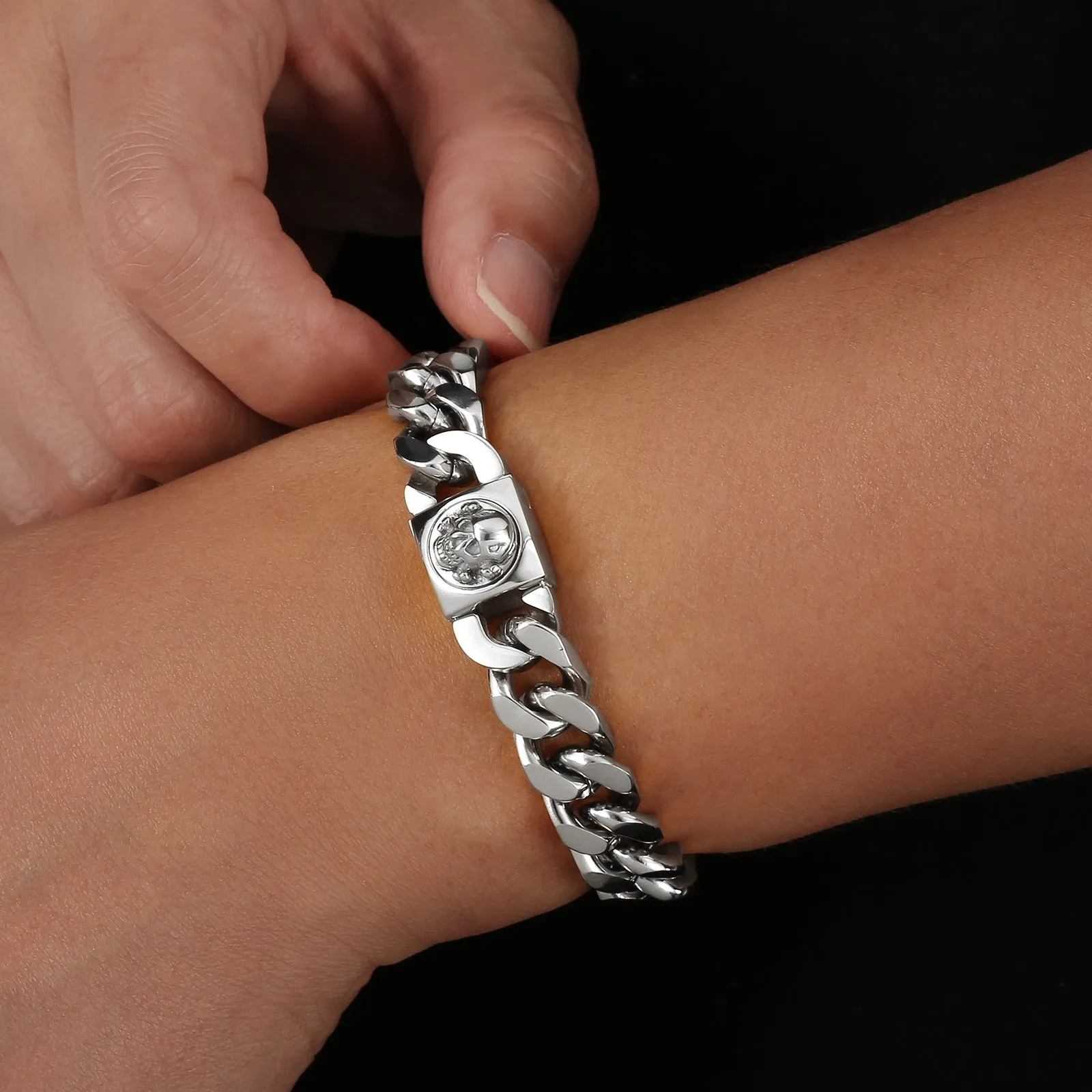 12mm Miami Cuban Link Bracelet with Skull Button Clasp