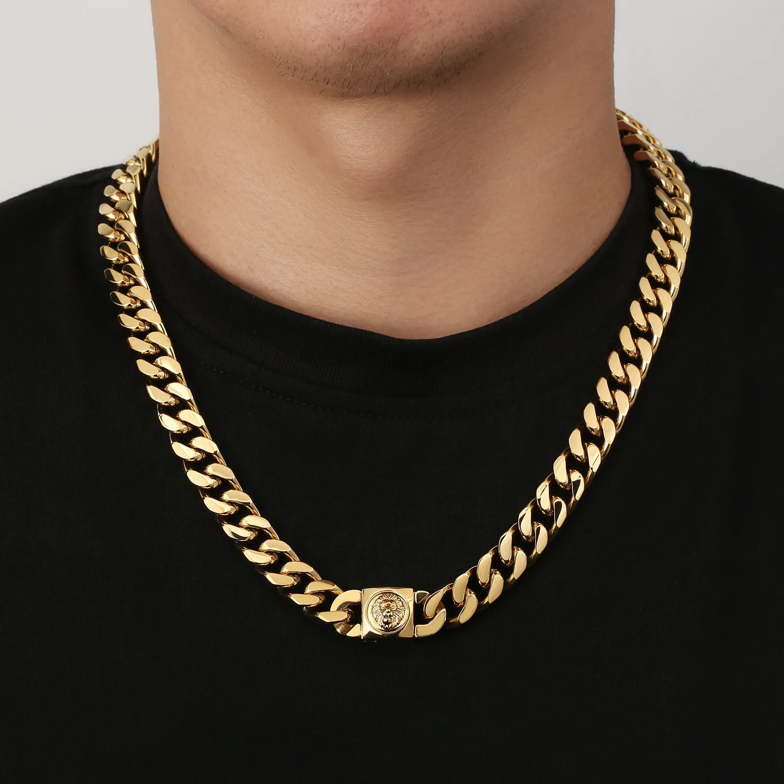 12mm Miami Cuban Link Chain with Lion Button Clasp