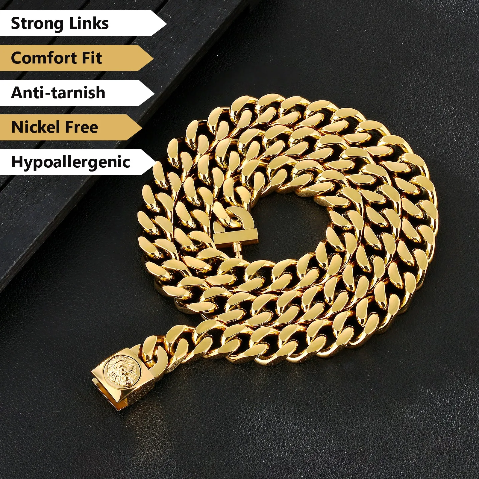 12mm Miami Cuban Link Chain with Lion Button Clasp