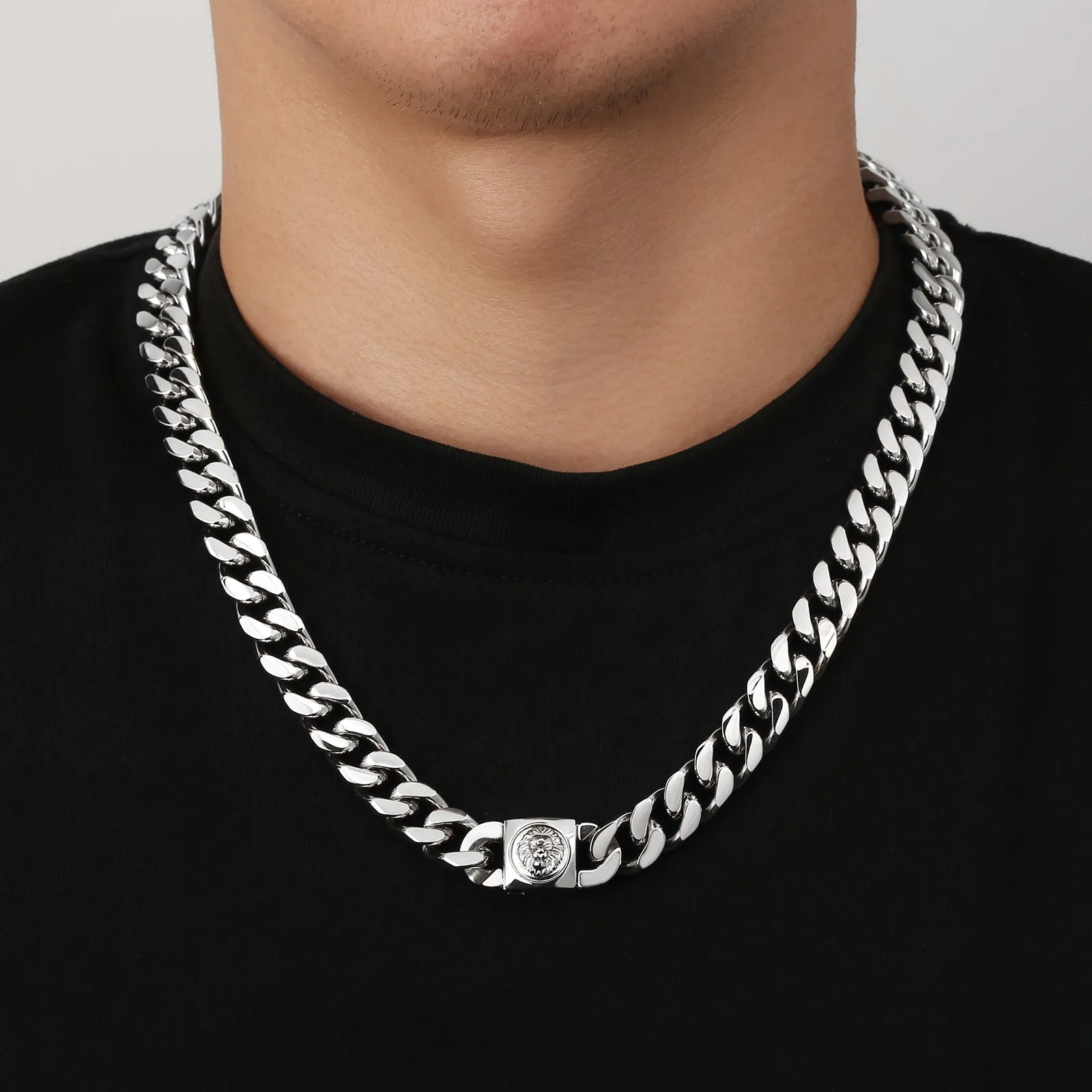 12mm Miami Cuban Link Chain with Lion Button Clasp