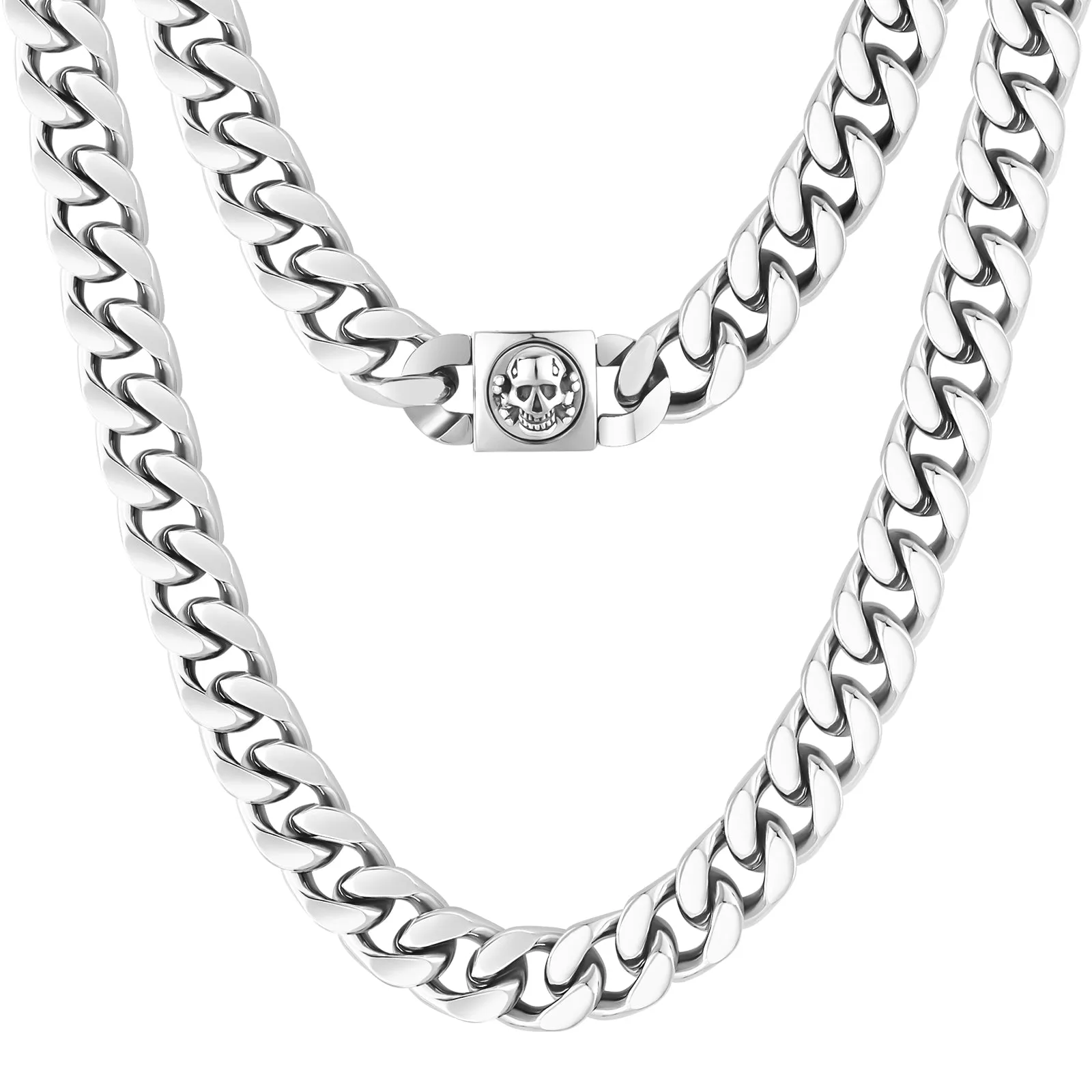 12mm Miami Cuban Link Chain with Skull Button Clasp
