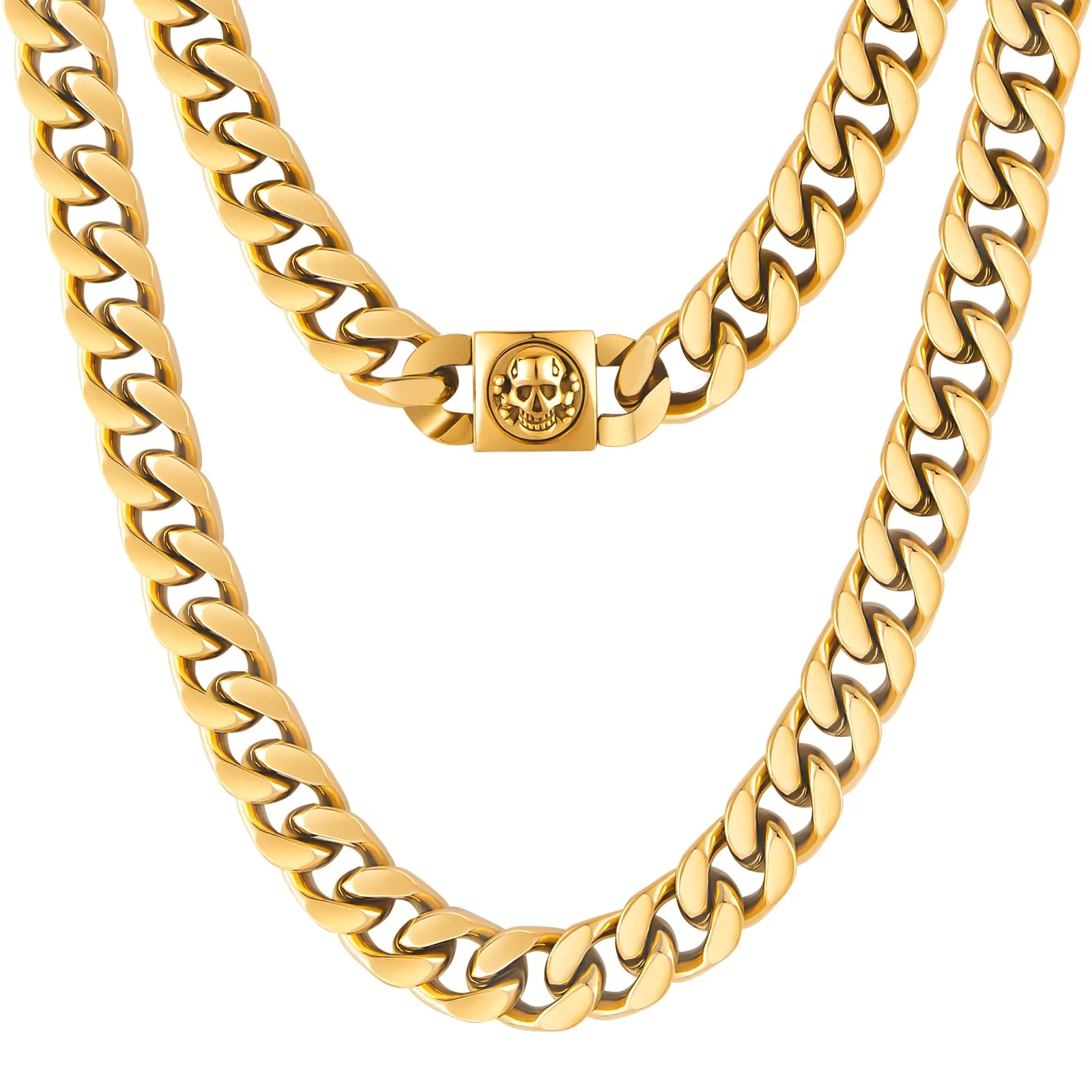 12mm Miami Cuban Link Chain with Skull Button Clasp