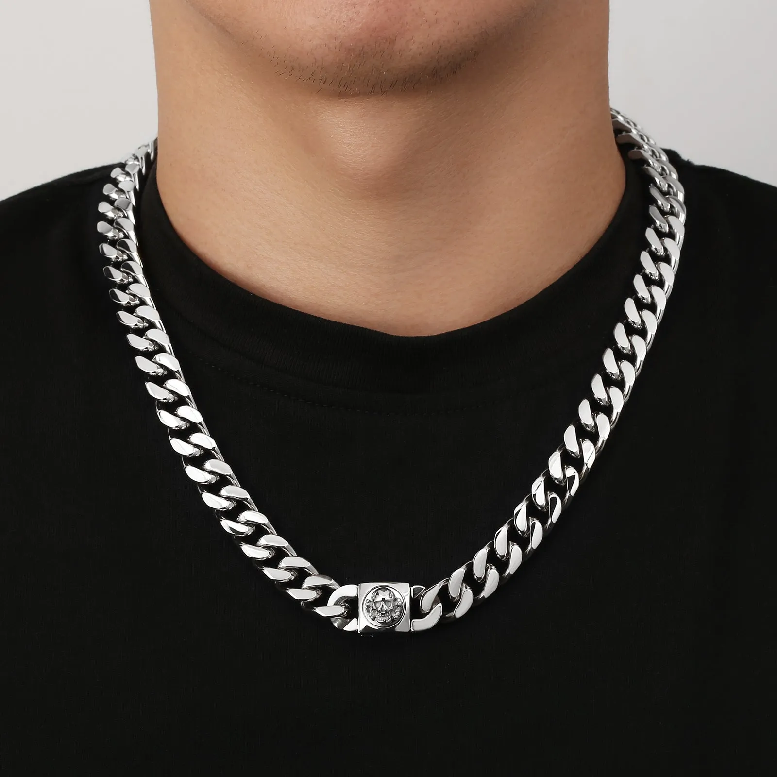 12mm Miami Cuban Link Chain with Skull Button Clasp