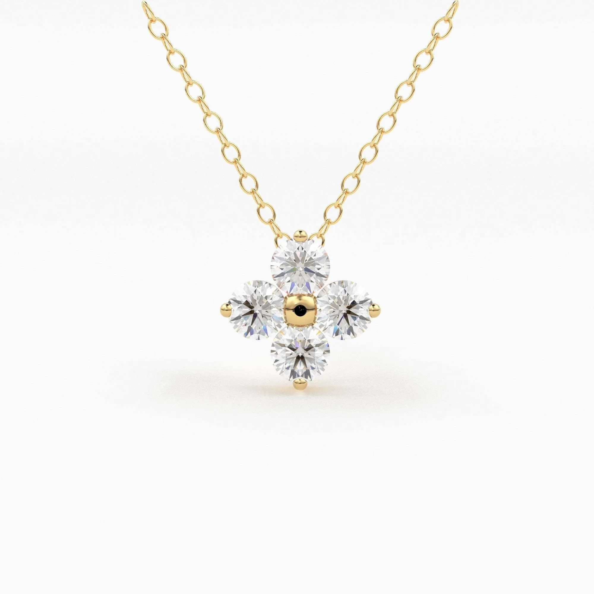 14k Diamond Clover Necklace / Diamond Necklace / Diamond Cluster Necklace / Unique Diamond Layering Necklace / Minimalist Tiny Charm Pendant