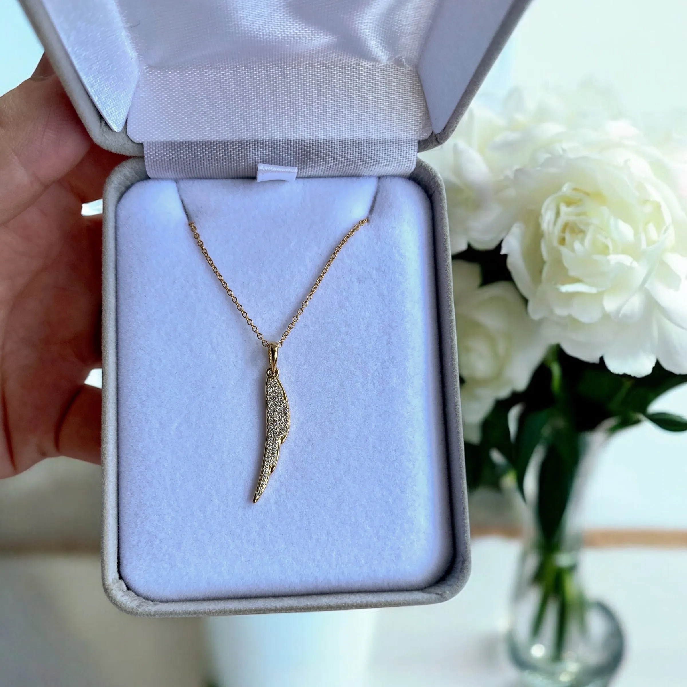14k Gold Diamond Feather Necklace